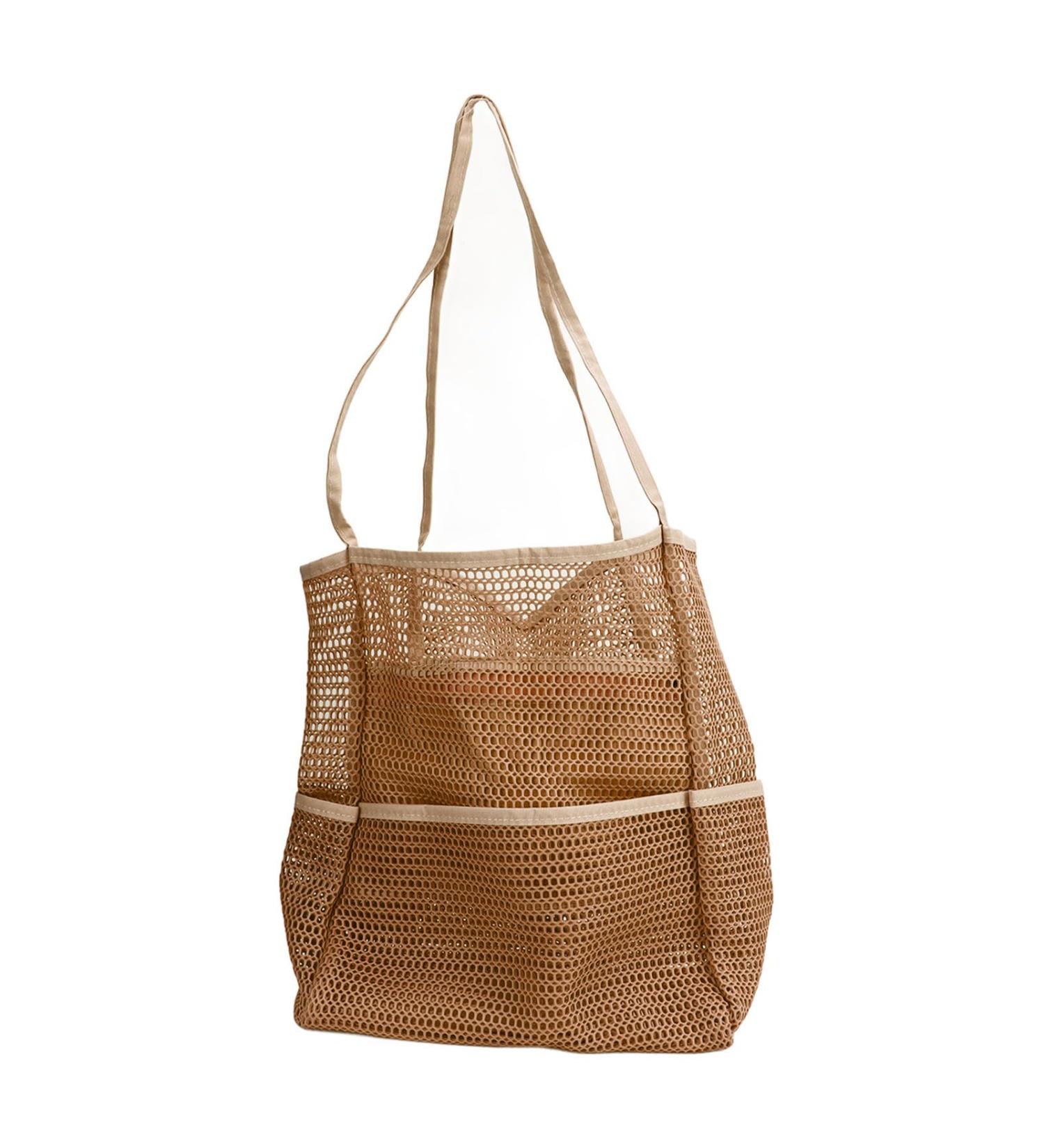 Zerodis Mesh Handbag for Women - Durable Foldable Nylon Beach Bag with Pockets - Perfect for Picnics | Khaki - Buy Online on GoSupps.com