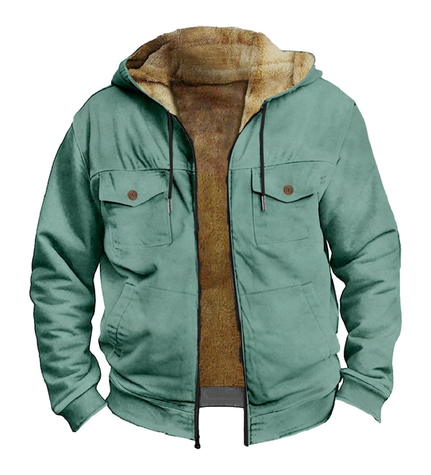 Hanxiulin Men's Fleece Jacket - Warm Plush Hooded Outdoor Coat | Cuddly & Stylish Mint Green 4XL Hiking Jacket - Buy Online on GoSupps.com