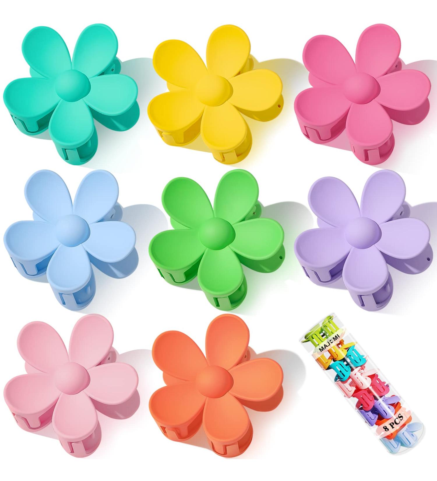 8PCS Flower Hair Claw Clips Set - Matte Finish, Strong Hold Hair Clamps for Women & Girls - Hair Accessories in 8 Colors: Blue, Pink, Rose Red, Purple, Yellow, Green, Orange - Buy Online on GoSupps.com