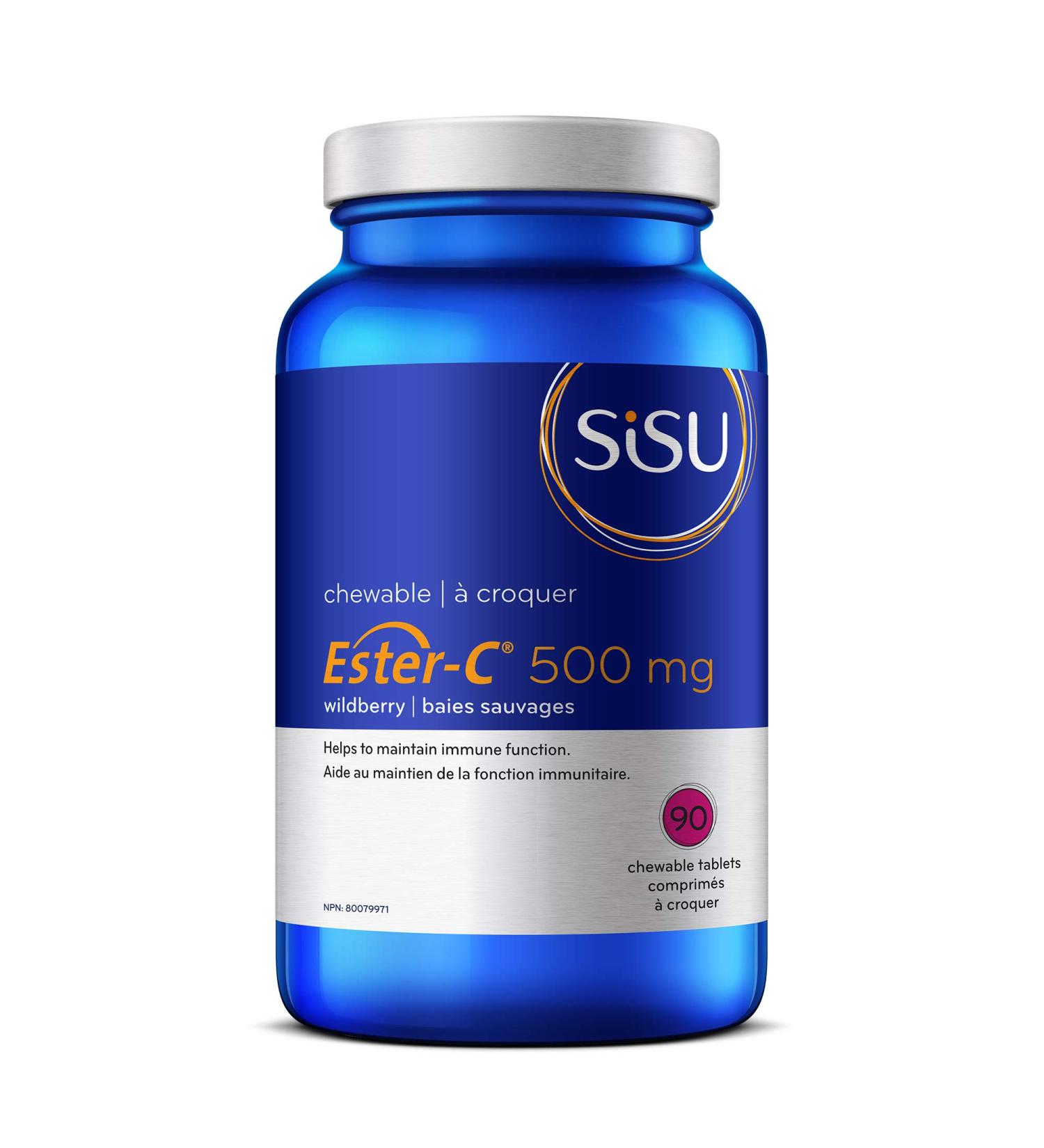 Sisu Ester-C 500 mg Wildberry Chewables 90 Tablets - Flavourful Vitamin C with Bioflavonoids - Antioxidant & Immune System Support - Vegan Gluten & Dairy Free - 90 Servings - Buy Online on GoSupps.com