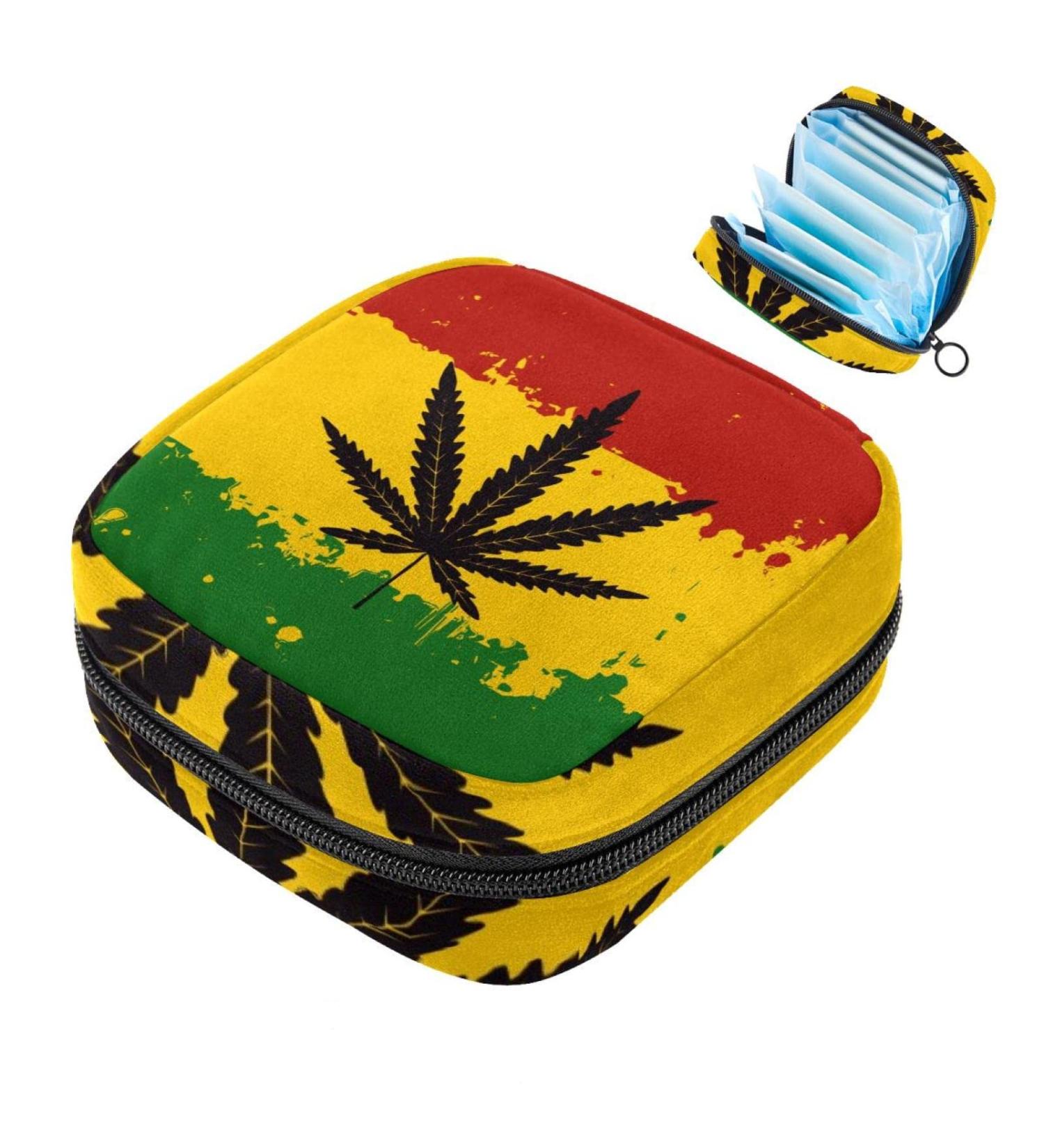Stylish Menstruation Pad Bag with Zipper | Women's Tampon & Napkin Organizer | Abstract Marijuana & Rastafarian Design - Buy Online on GoSupps.com