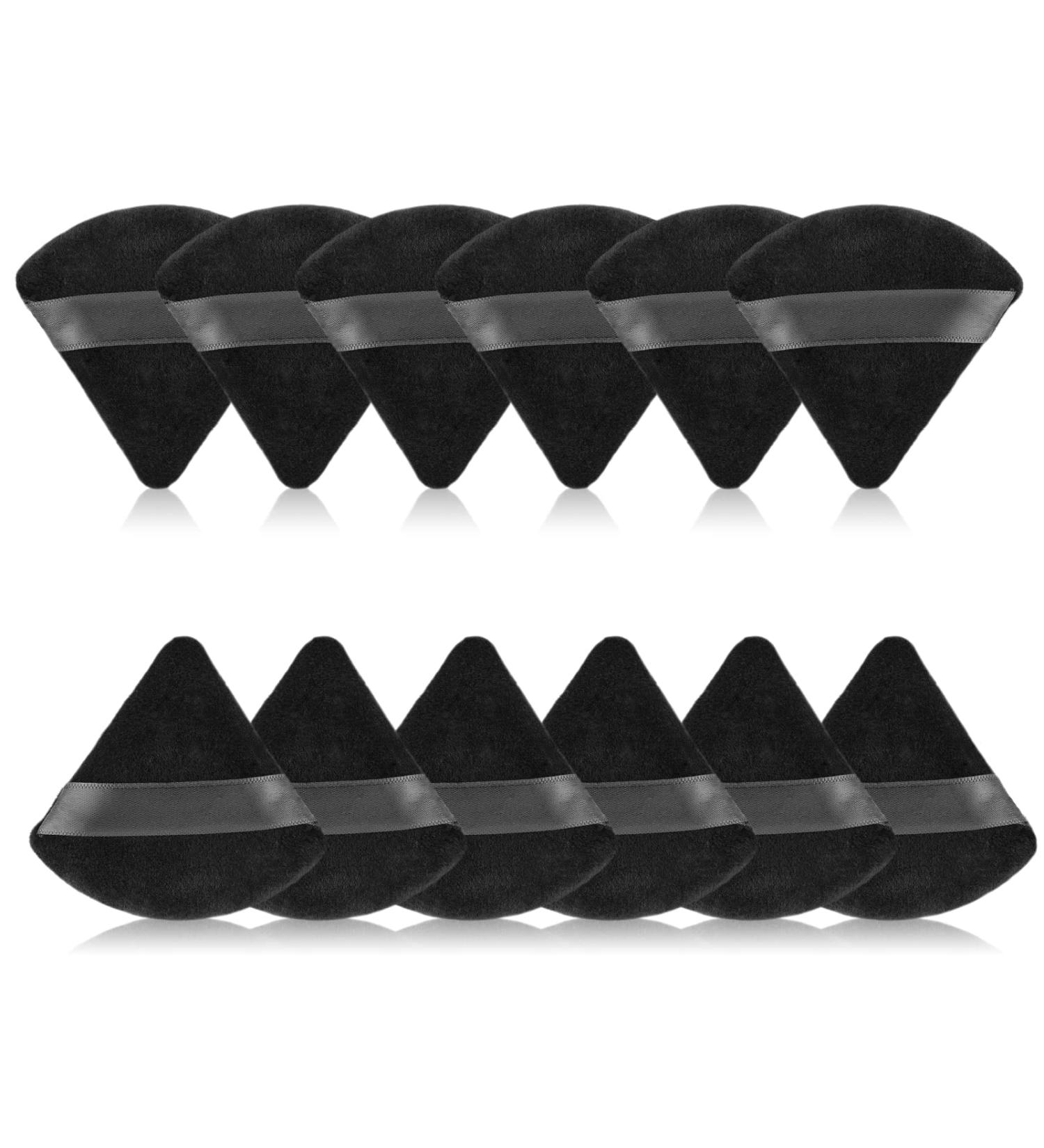 12 Black Triangle Makeup Powder Puffs | Soft Velour Cotton Sponges for Setting & Loose Powder - Ideal for Foundation & Mineral Makeup - Buy Online on GoSupps.com