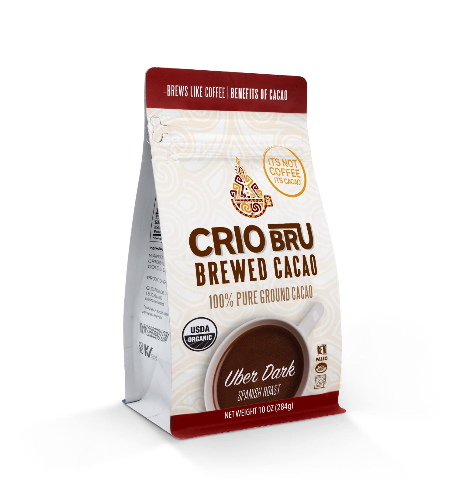 Crio Bru Brewed Cacao Uber Dark Spanish Roast 10oz Bag - 100% Pure Ground Cacao | Coffee Alternative | Natural Healthy Drink | Keto, Paleo, Low Carb | Non-GMO, Organic | 99.99% Caffeine Free - Buy Online on GoSupps.com