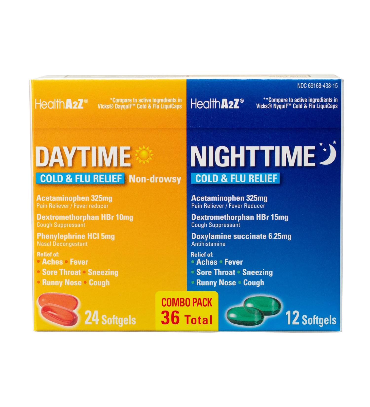 HealthA2Z Daytime and Nighttime Combo Pack - Cold & Flu Medicine for Multi-Symptom Relief - 36 Softgels - Buy Online on GoSupps.com