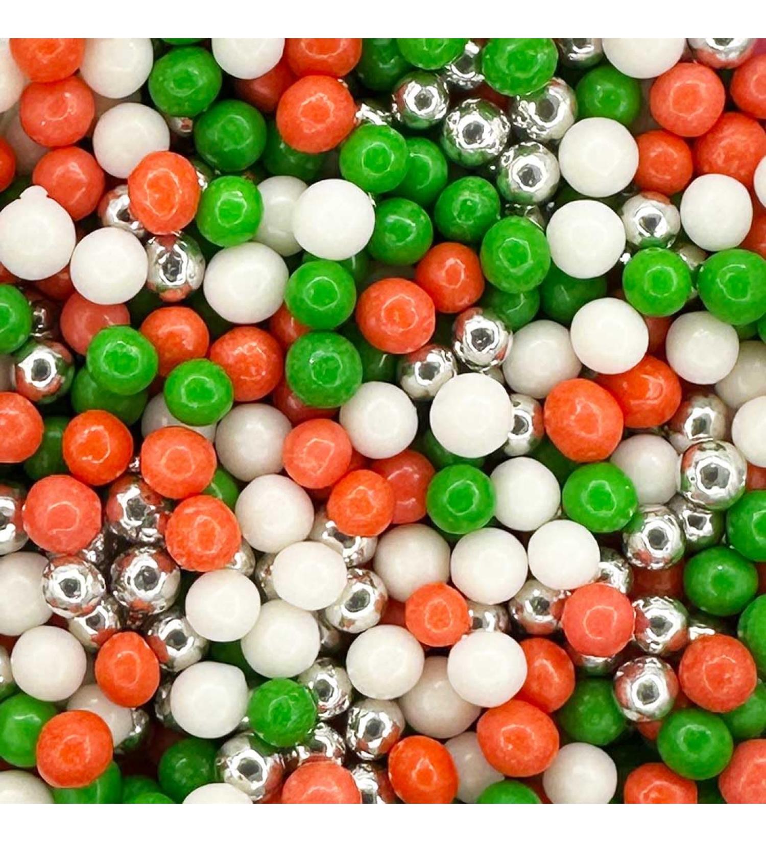 Christmas Twinkle Red Green White Pearls Cake Topper Sprinkles - 30g Edible Sugar Decorations for Xmas Party Cakes - Buy Online on GoSupps.com