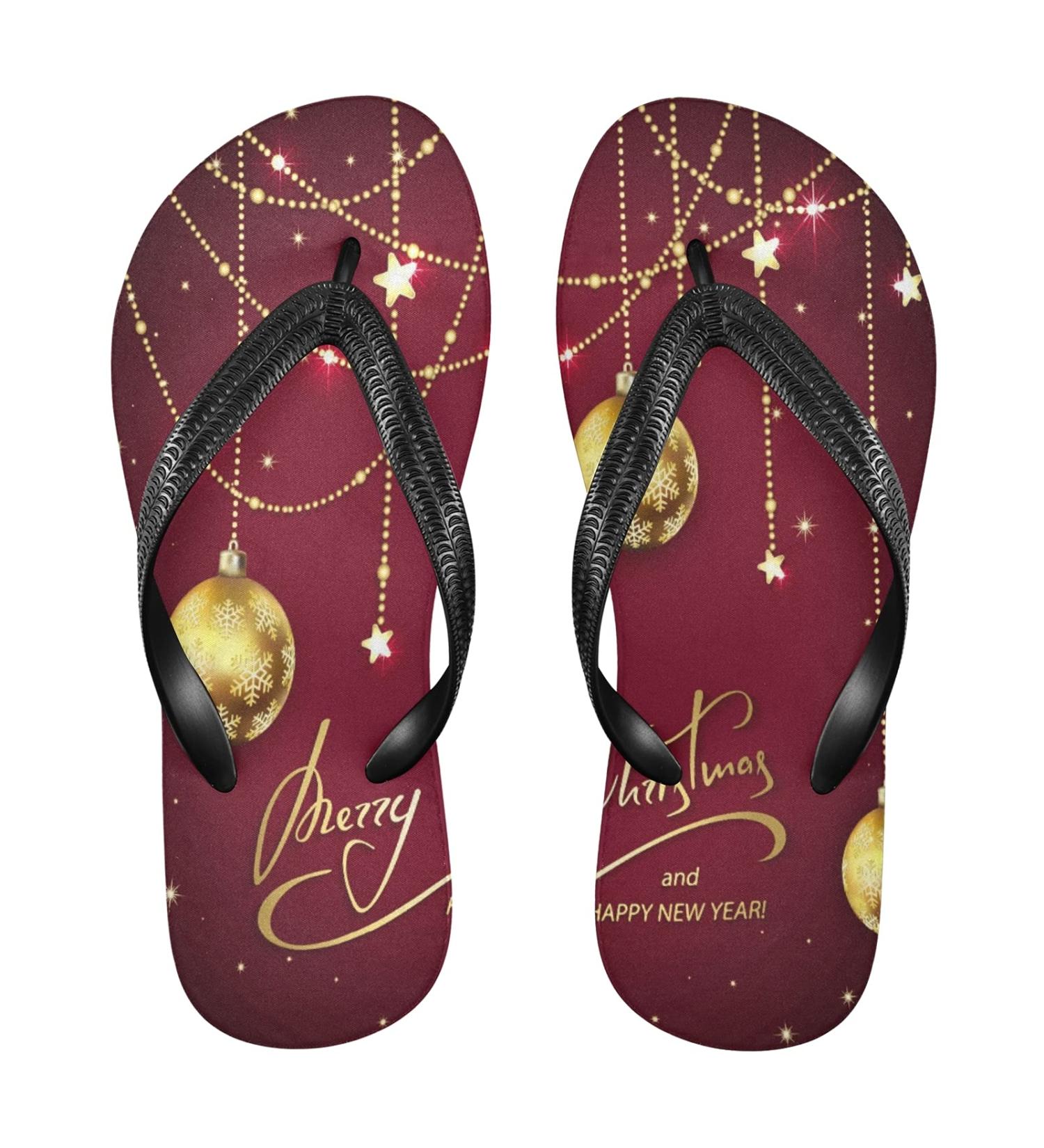 Mnsruu Golden Christmas Ball Flip Flops | Stylish Home Hotel Spa & Travel Footwear for Men & Women - Buy Online on GoSupps.com