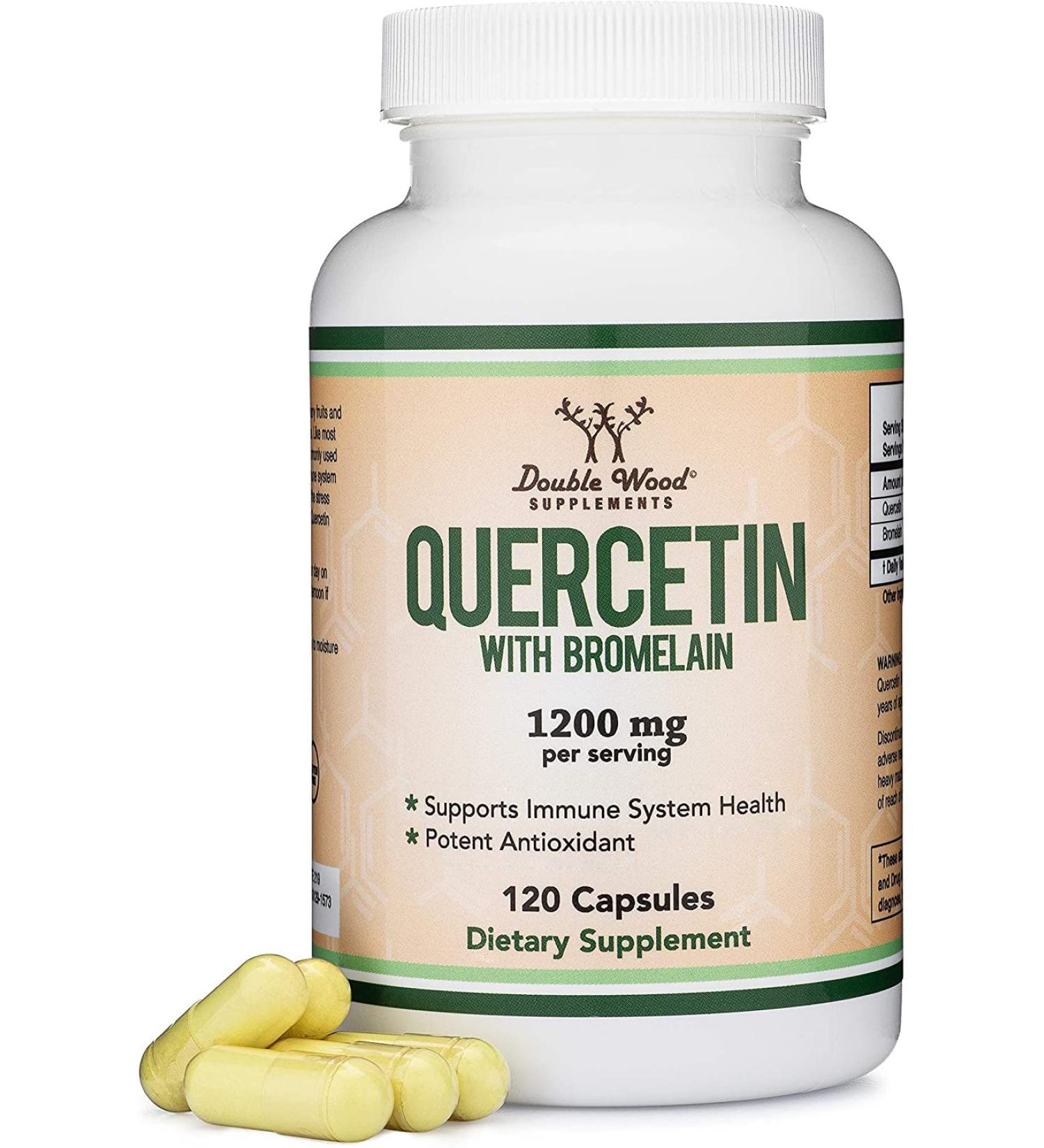 Quercetin with Bromelain Capsules - 120 Count (200mg) Immune Health Support for Men and Women - Vegan Safe, Made in USA - Double Wood Supplements - Buy Online on GoSupps.com