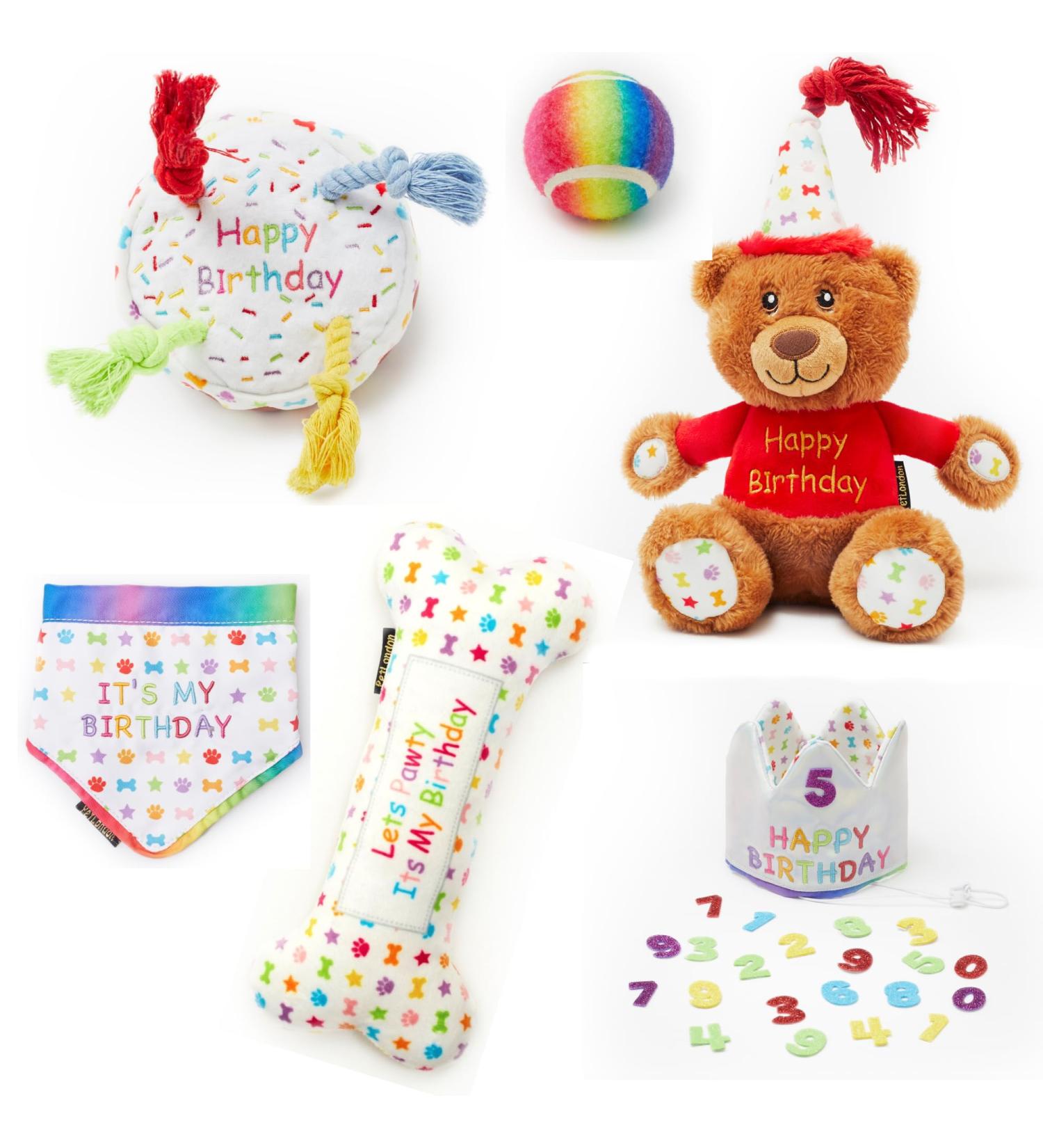 Dog Birthday Party Set - 6-Piece Happy Bday Celebration Pack with Toys, Crown, Party Hat, and Bandana (Large) - Buy Online on GoSupps.com