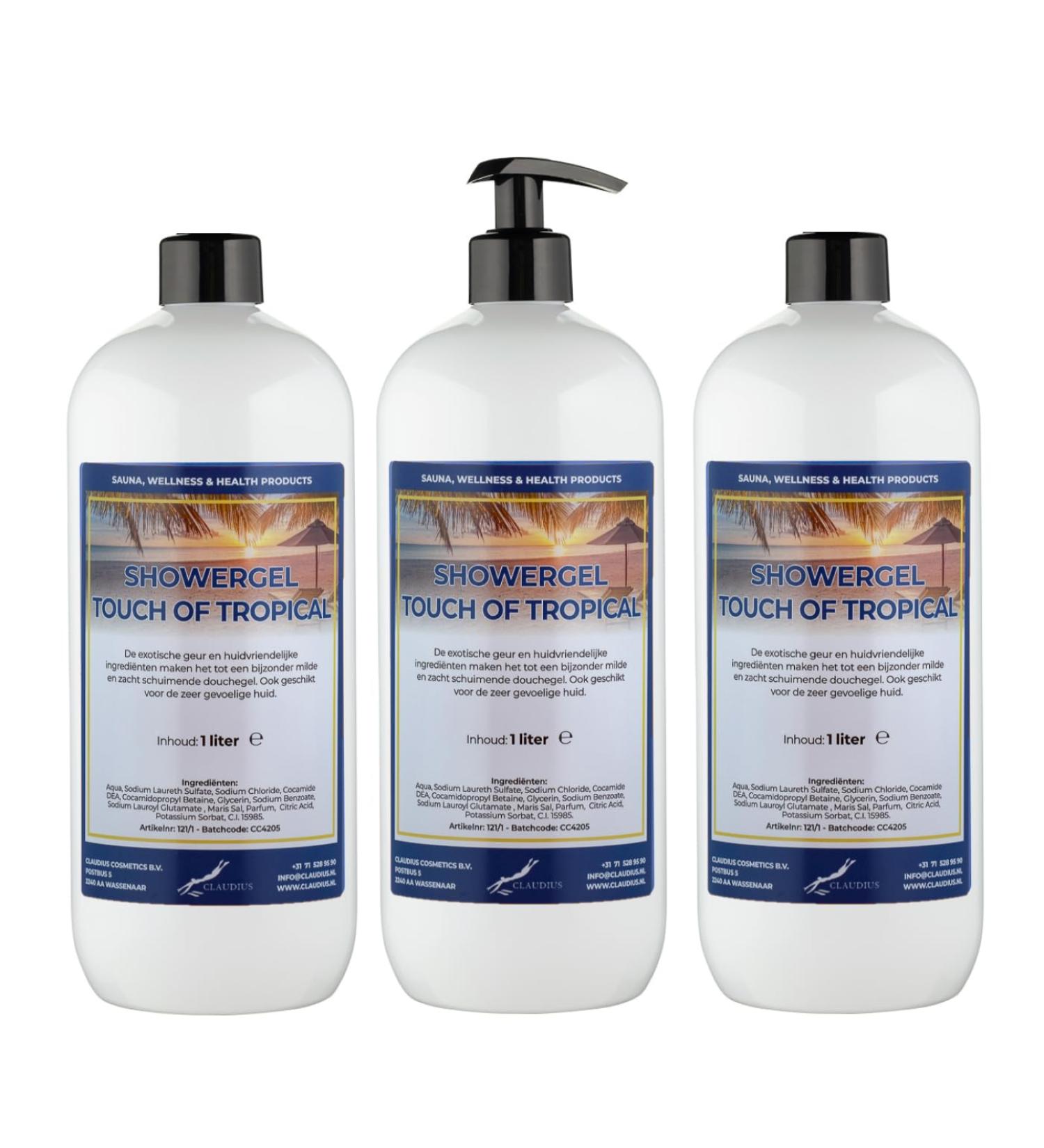 Claudius Showergel Touch Of Tropical 3 x 1 liter met gratis pomp