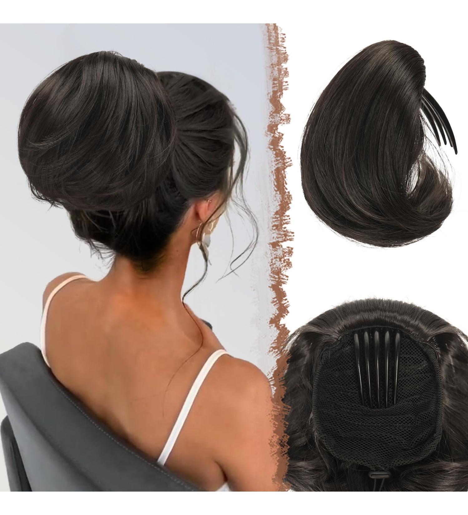 Feshfen Short Hair Part Dutt with Comb - Synthetic Hair Extensions Chignon for Women in Natural Black - Buy Online on GoSupps.com