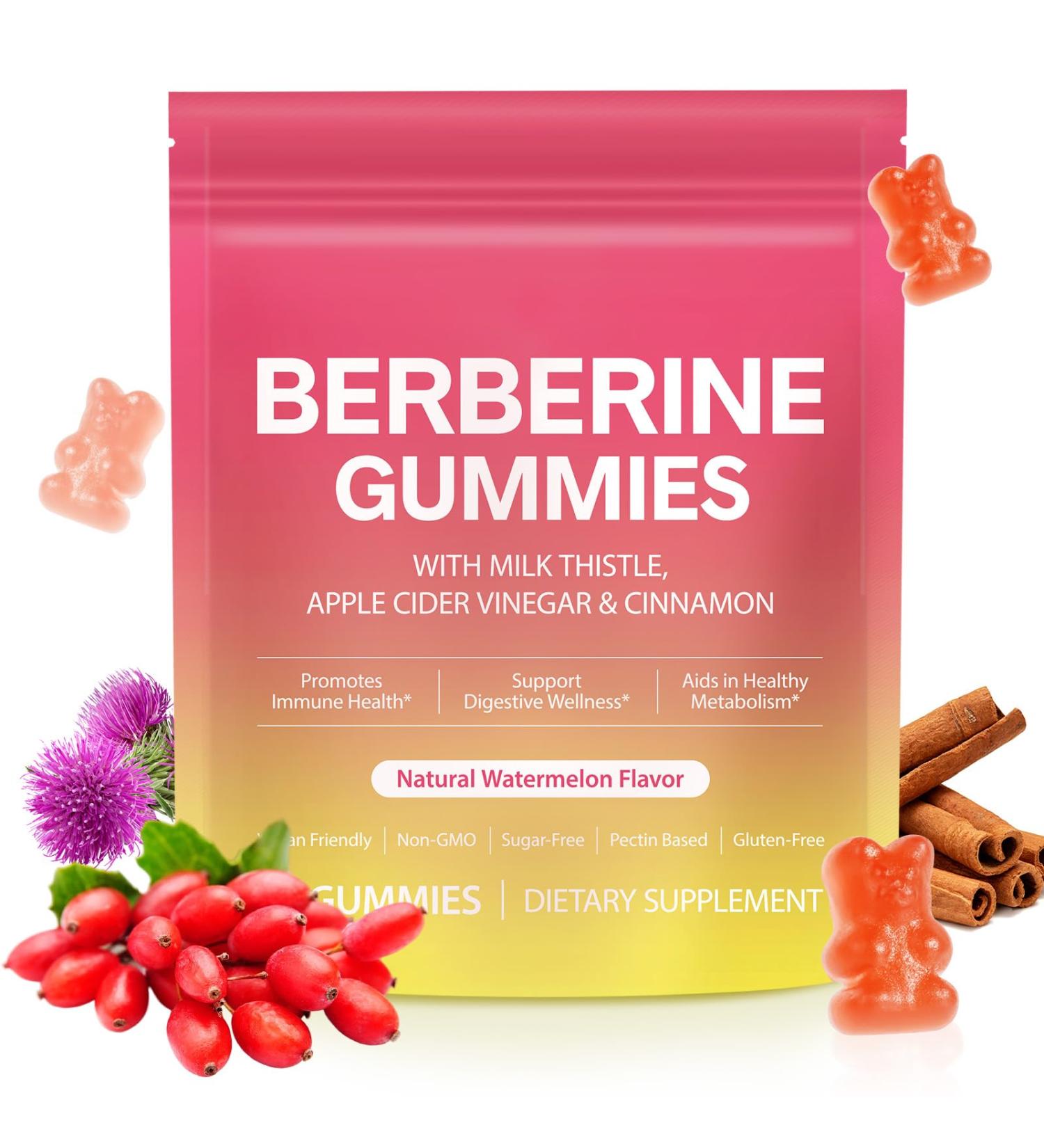 Berberine Gummies 1000mg with Ceylon Cinnamon Milk Thistle Sugar-Free Berberine Supplement for Metabolism Immunity Energy Gut Health Berberine Supplement Gummies 60 Count (Pack of 1) - Buy Online on GoSupps.com