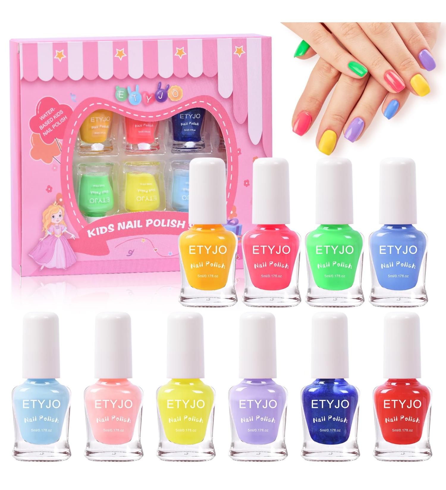 ETYJO Kids Nail Polish Sets for girls - 10 Colors Non Toxic Nail Polish Kids Peel Off Toddler Nail Varnish Quick Dry Girls Nail Varnish Sets Kids Gifts Set for Children Teens - Buy Online on GoSupps.com