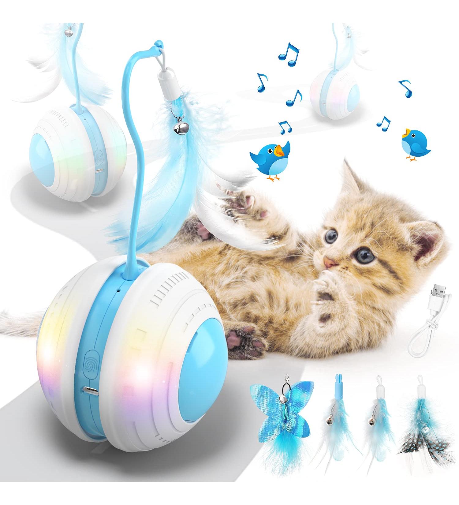 Interactive Cat Ball Toy with Bird Sound and LED Light | USB Charging | 360 Rolling Motion | Robotic Moving Toy for Indoor Cats - Buy Online on GoSupps.com