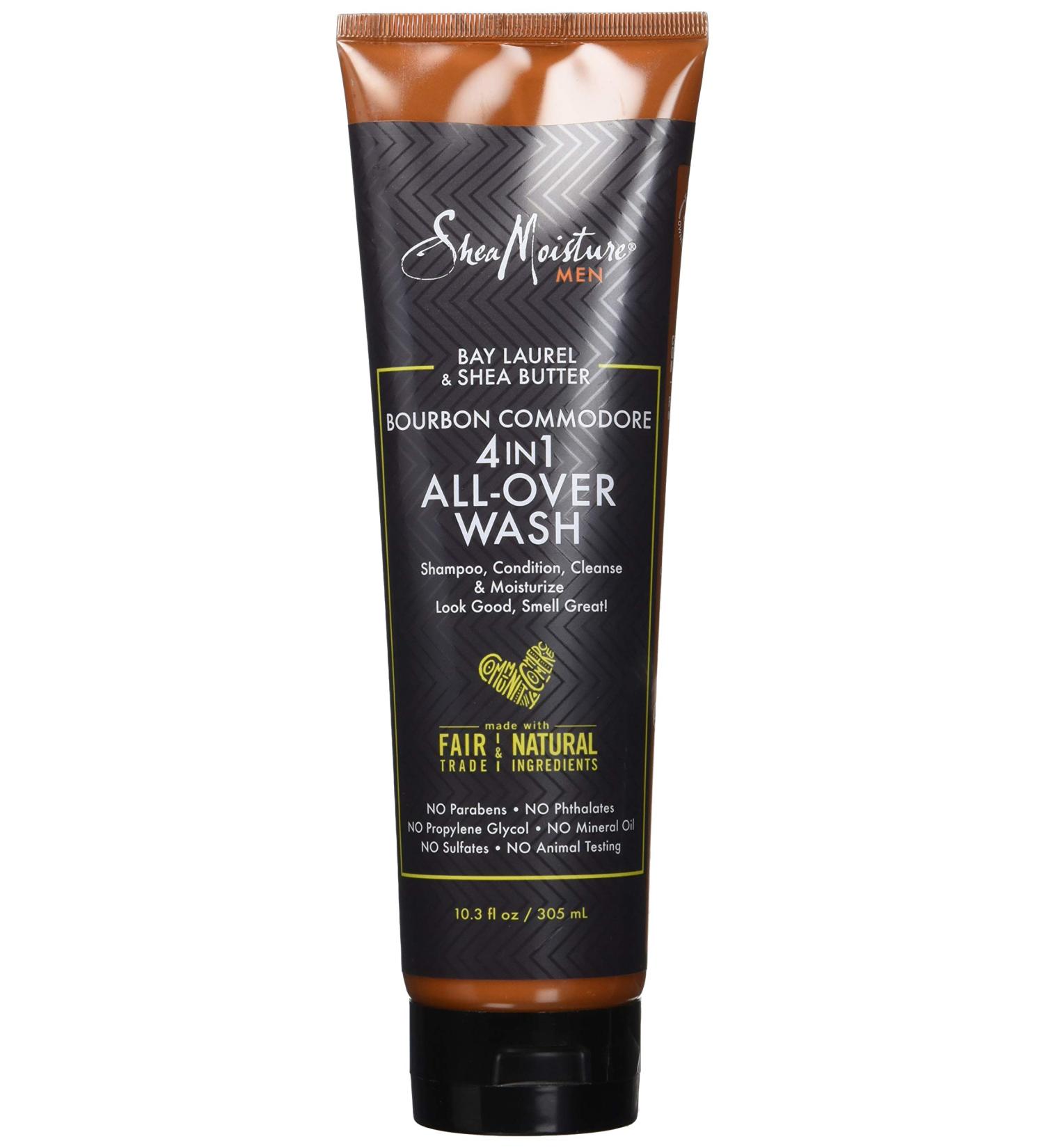Shea Moisture Bay Laurel & Shea Butter Bourbon Commodore 4-in-1 All-Over-Wash - 10.3 oz | Hydrating Shampoo Body Wash & More | International Shipping Available - Buy Online on GoSupps.com