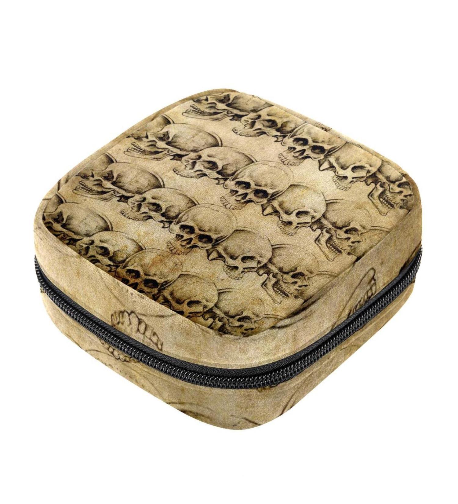 Stylish Women's Skull Pattern Napkin Storage Bag - Portable Menstruation Cup Case with Zipper for Teens & Women - Buy Online on GoSupps.com