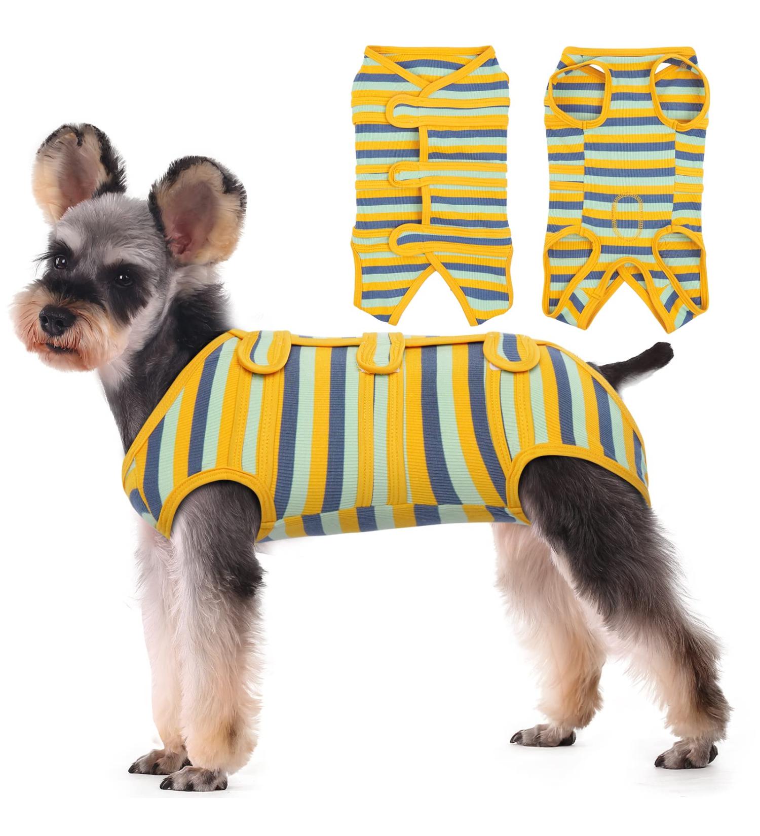 Kuoser Breathable Post-Op Dog Body Suit | Medical Recovery Wear for Dogs & Cats | Green & Yellow - Ideal After Surgery & Castration - Buy Online on GoSupps.com