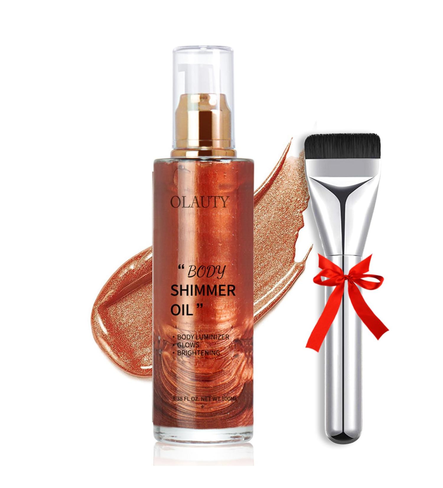 Shimmer Body Oil Waterproof Luminizer - Bronze Liquid Illuminator for Glow & Moisturization | Summer Makeup Highlighter 2 Fl Oz - Buy Online on GoSupps.com