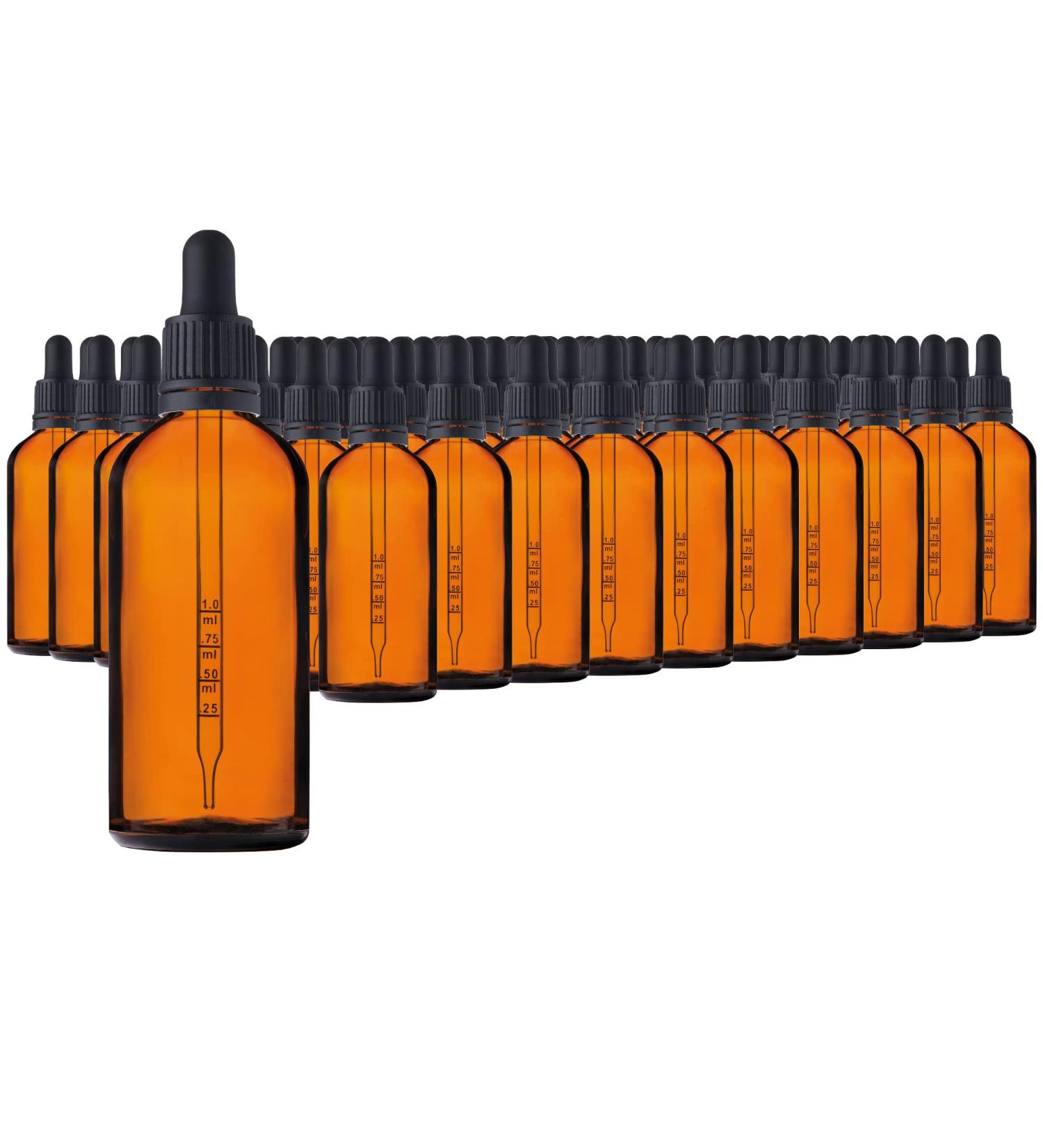 Handsunity 100ml Amber Glass Pipette Bottles Set - 70 Pieces with Black Caps & Accessories - Ideal for Pharmacy & Laboratory Use - Buy Online on GoSupps.com