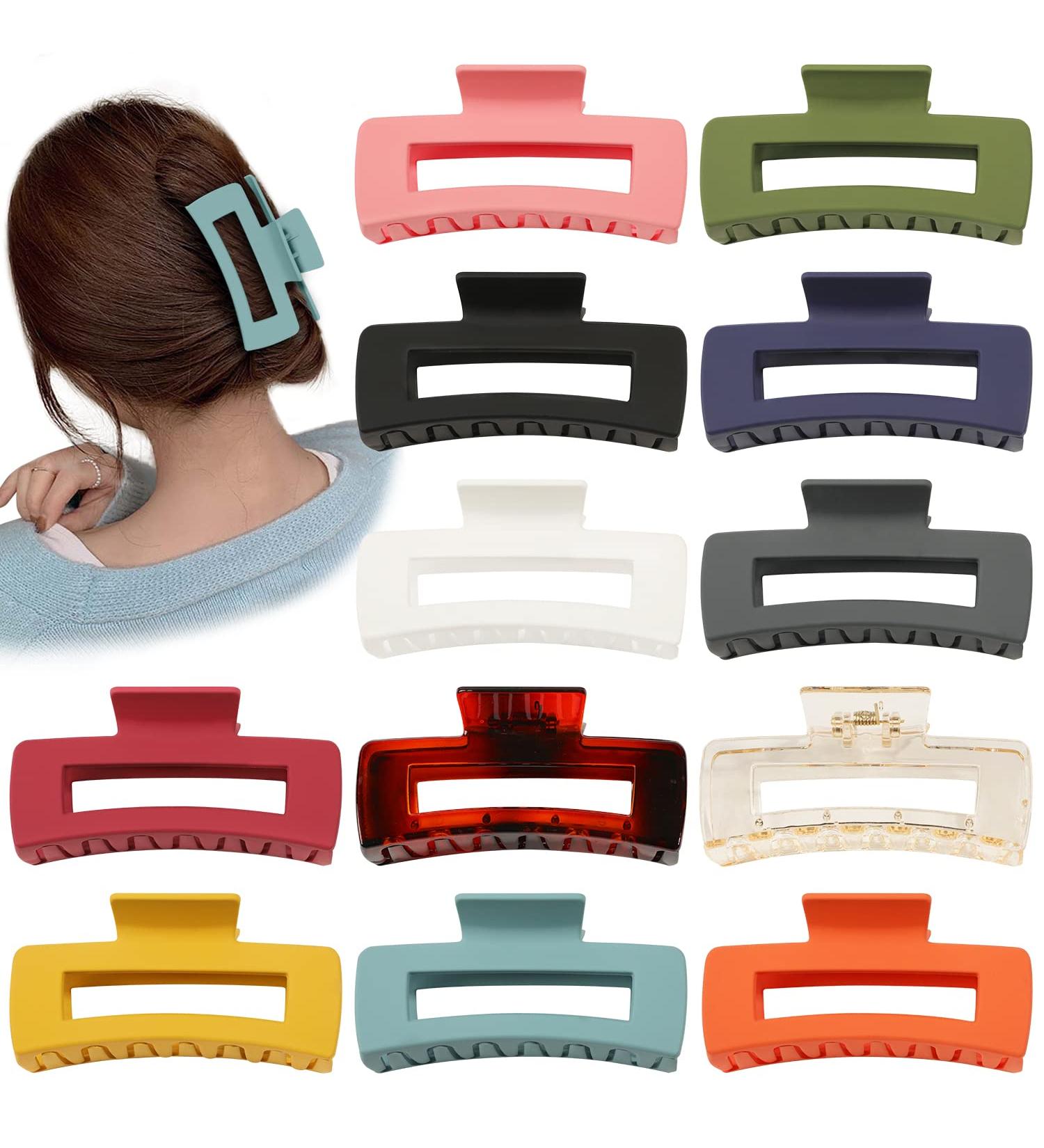 12 Pcs Large Hair Claw Clips - Non Slip Big Clips for Thick & Thin Hair - Rectangle & Square Jaw Clips for Women - Buy Online on GoSupps.com