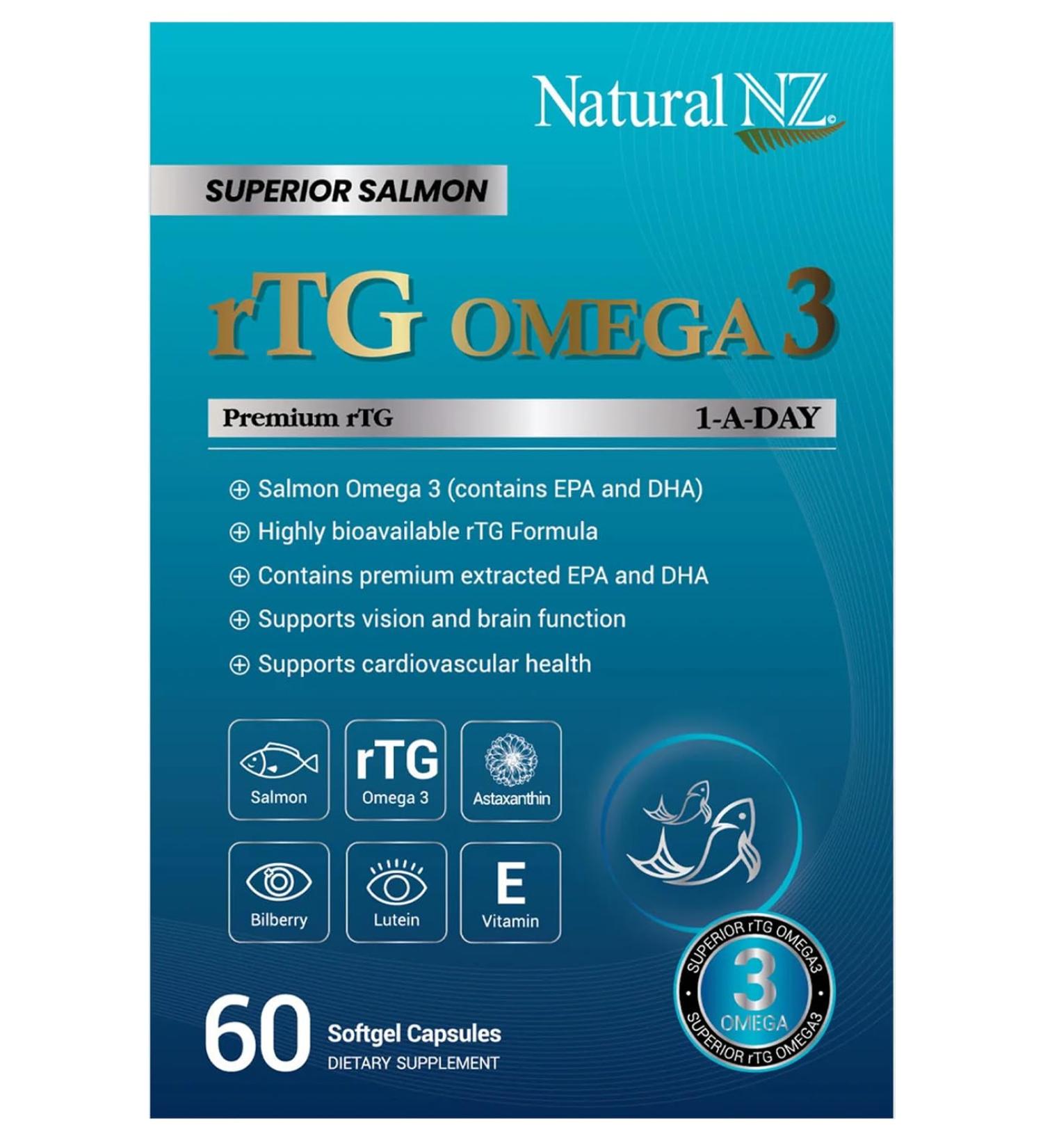 Natural NZ Premium Salmon rTG Omega3 1-A-Day 60 Softgels (1) - Buy Online on GoSupps.com