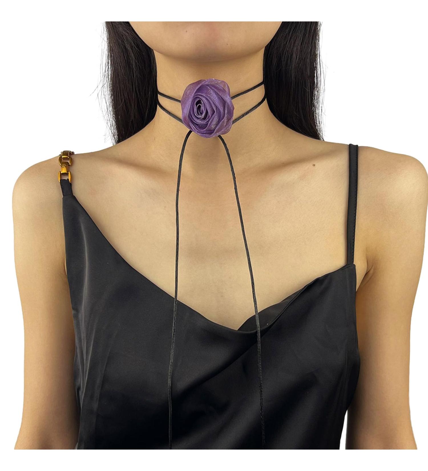 Southjieling 3D Rose Necklace - Versatile Collarbone Chain & Fashionable Violet Flower Accessory - Buy Online on GoSupps.com