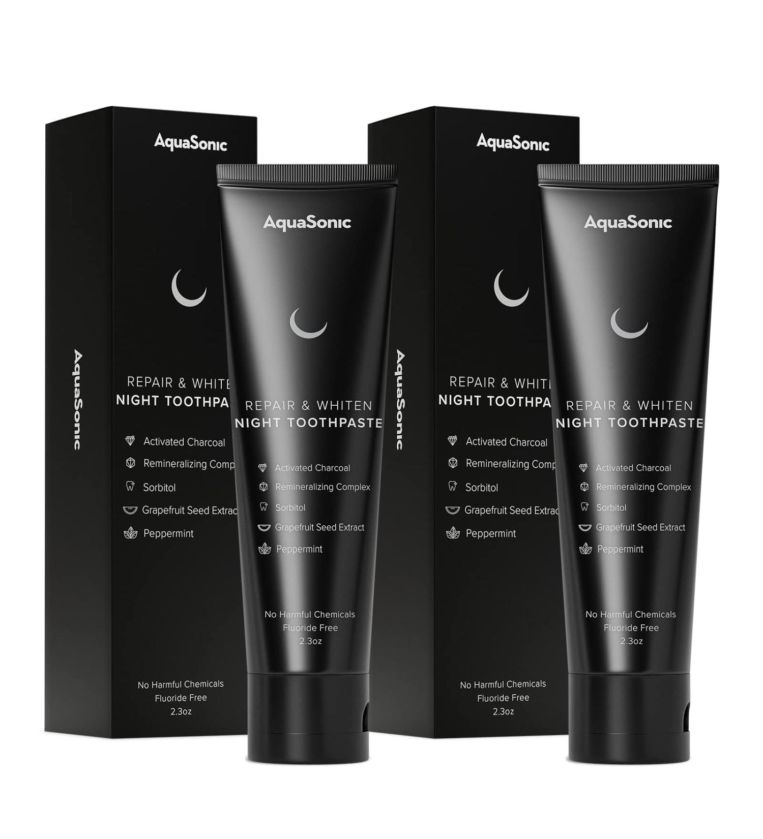 AquaSonic Repair & Whiten Night Toothpaste 2-Pack | Strengthen Enamel | Activated Charcoal | Freshens Breath | Fluoride-Free - Buy Online on GoSupps.com