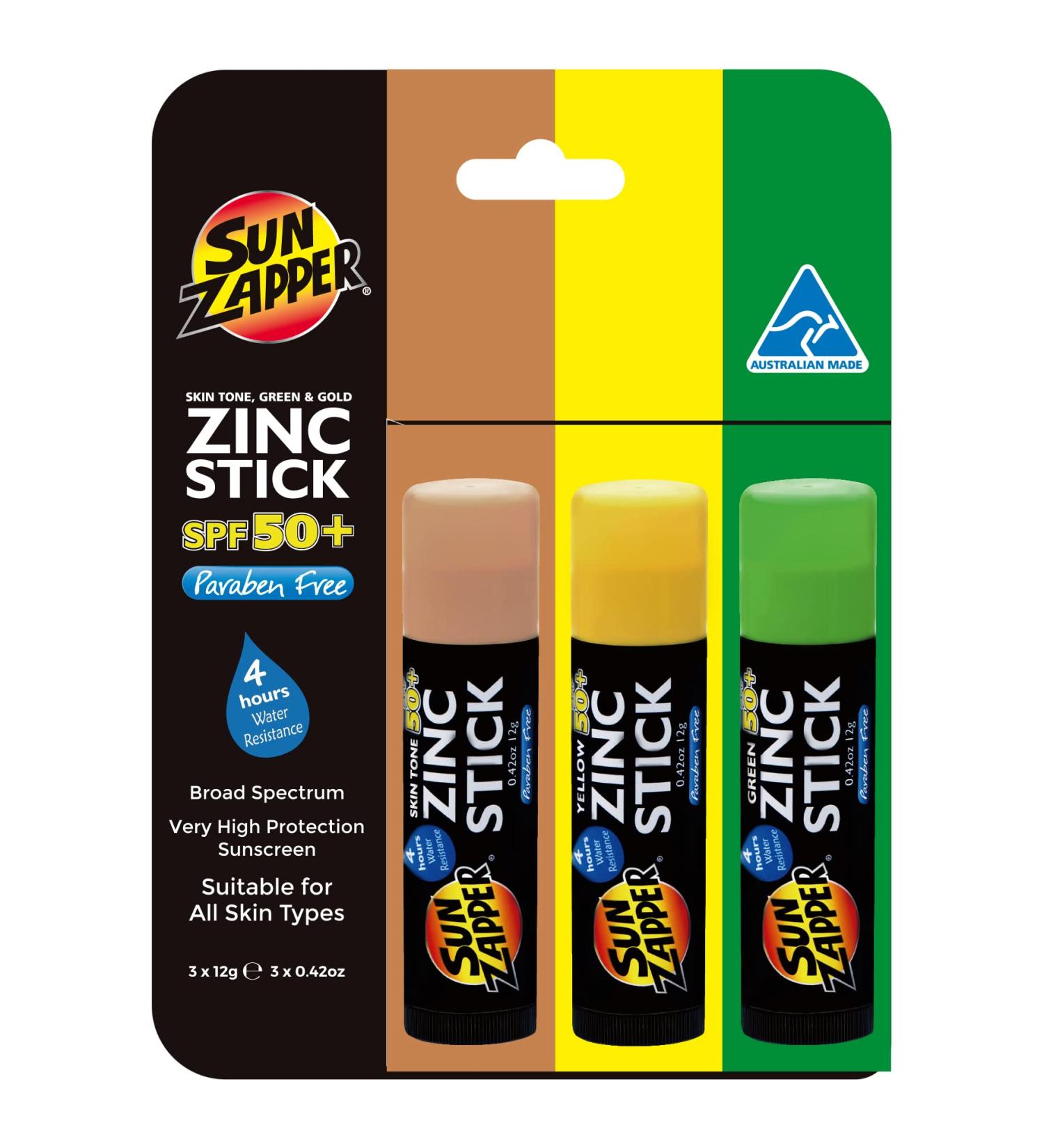 Zinc Oxide Mineral Sunscreen SPF 50+ - Waterproof Face & Body Protection for Adults & Kids | 4-Pack Broad-Spectrum Color Options (Light Skin Green Yellow) - Premium Australian Formula - Buy Online on GoSupps.com
