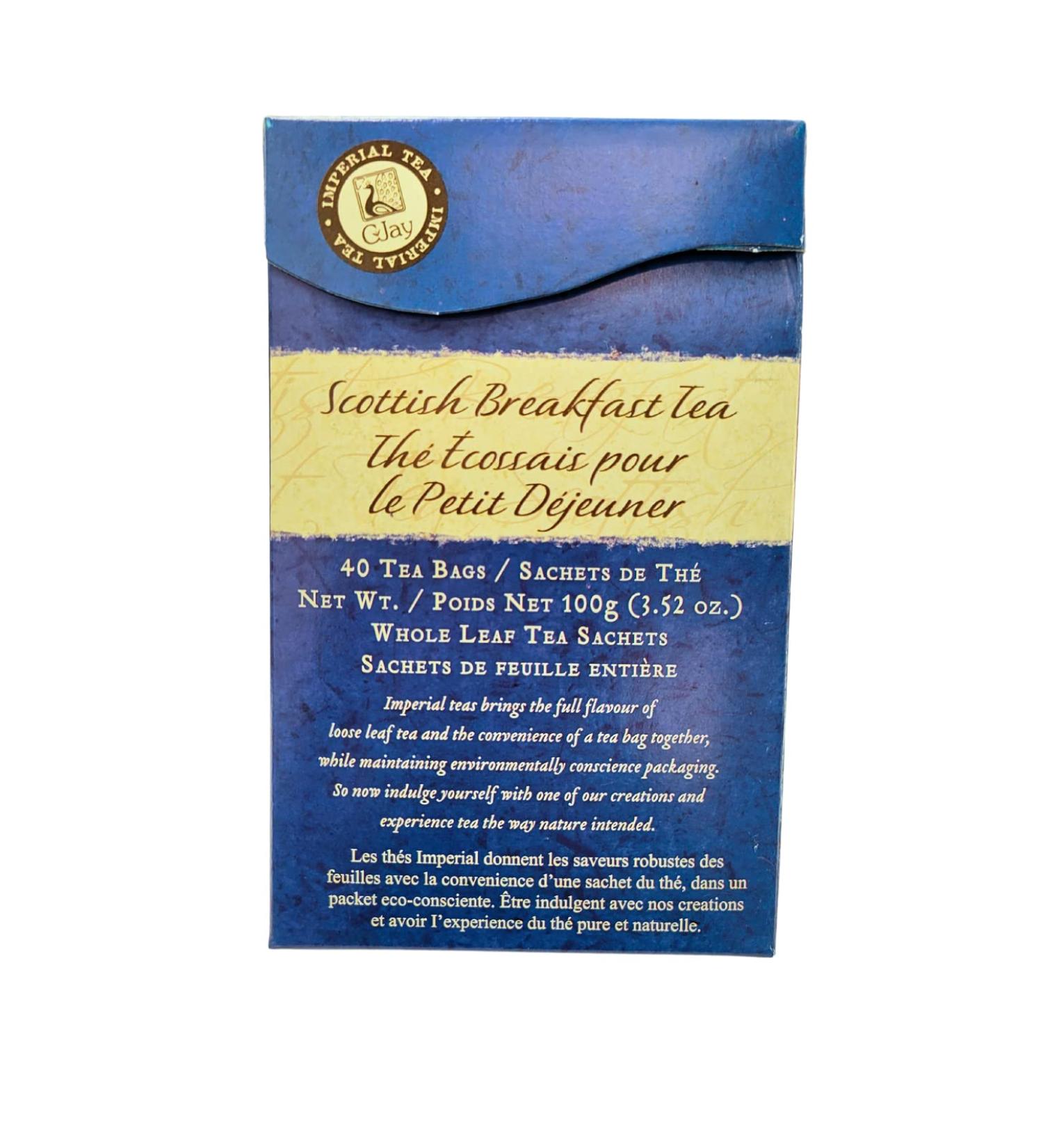 CJay Imperial Scottish Breakfast tea | Whole Leaf tea bags | 40 tea bags | Eco-conscious packaging | Non GMO Gluten Free | Premium bold black teas grown in India | Resealable Pouch 40 Whole leaf Tea bags Scottish Breakfast - Buy Online on GoSupps.com