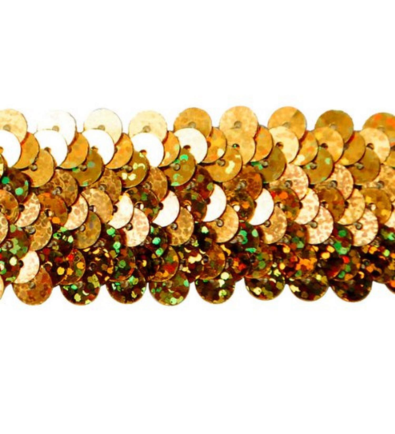 Expo International, Inc. 3 Row 1 1/4" Starlight Hologram Stretch Sequin Trim, 20 Yards, Gold