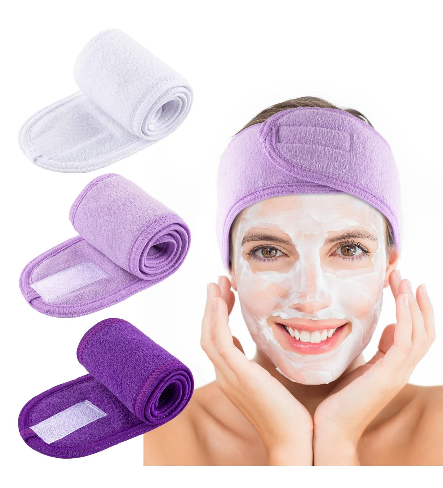 Whaline Spa Facial Headband Set â€“ Adjustable Terry Cloth Makeup Wraps (3 Pcs: White, Purple, Dark Purple) for Face Washing & Showers - Buy Online on GoSupps.com
