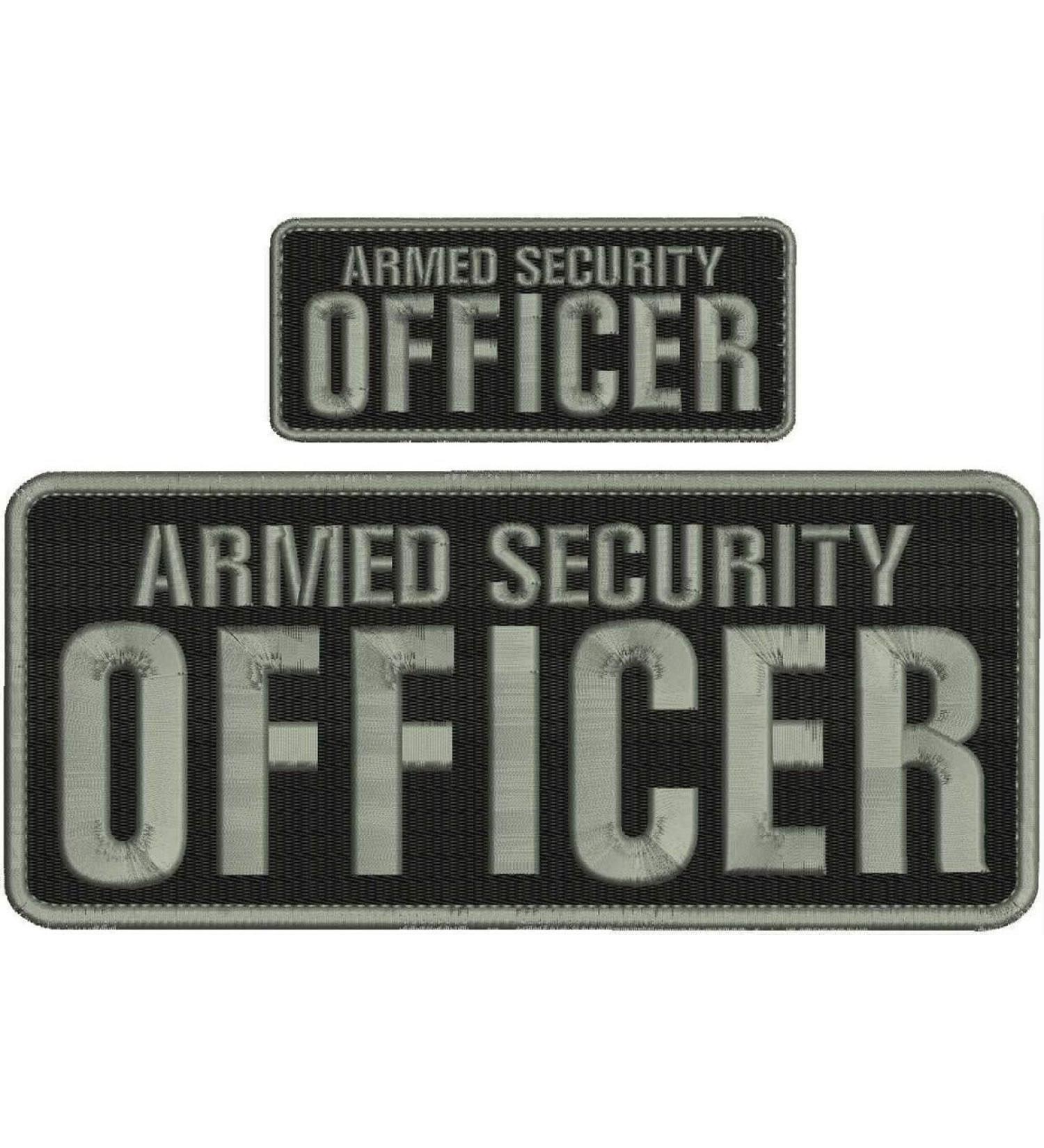 SMLTH Quality Grey Embroidery Patch 4x10 & 2x5 Hook - Armed Security Officer 1 set