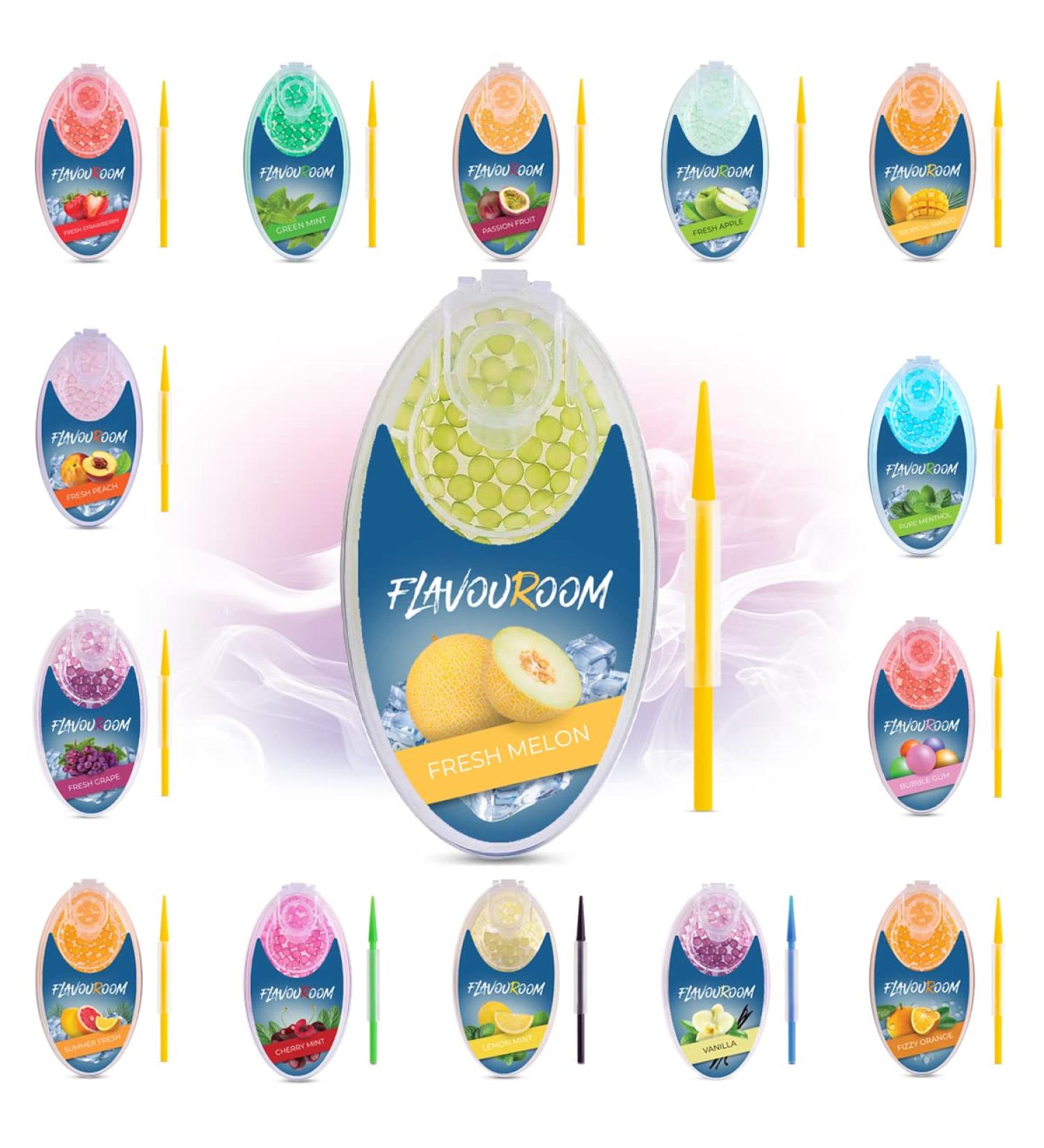 Flavoroom Premium Capsules 100 Set | DIY Passion Fruit Aroma Filter & Fresh Melon Storage Box | Unforgettable Flavor Experience - Buy Online on GoSupps.com