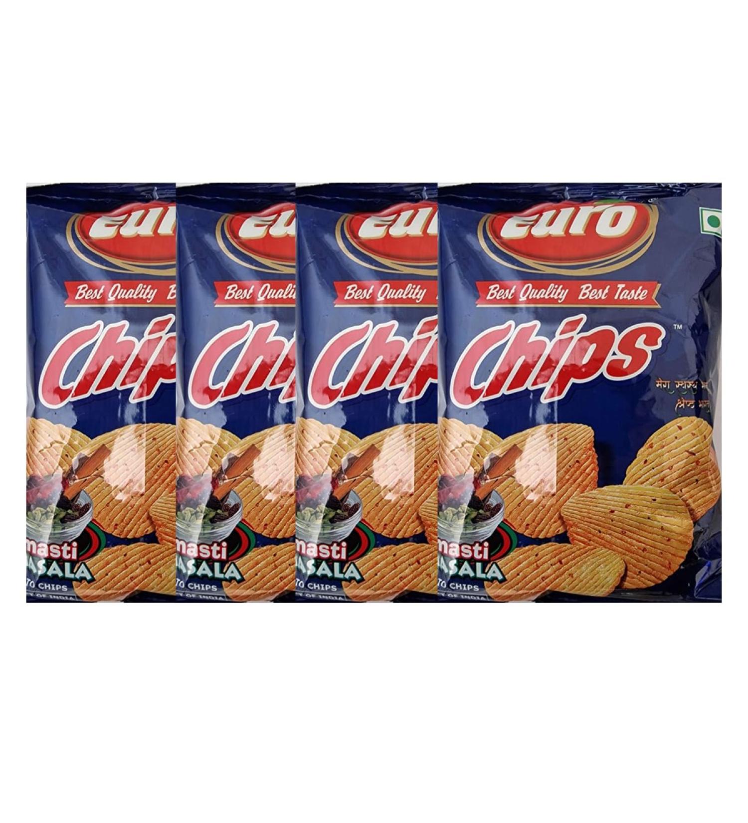 Euro Masala Masti 43g - Crunchy Chips - Tea Time Snack - Blend of Indian Spices - Perfect Snack at Work Home Or School (Pack of 4)