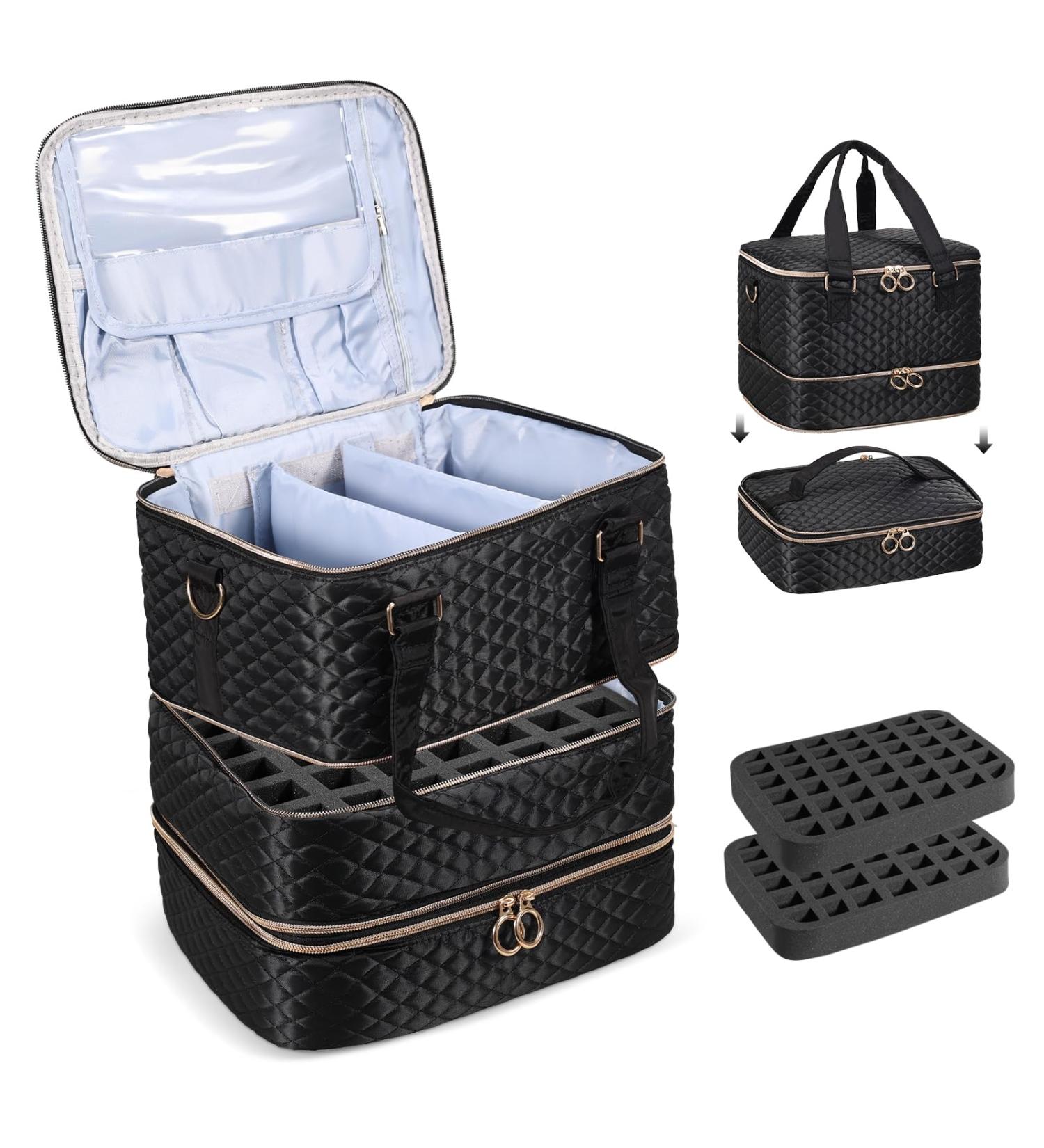 Nail Polish Organizer Case - Holds 84 Bottles & Nail Lamp | Large Manicure Storage Bag (Black) - Perfect for Nail Polish Kits - Buy Online on GoSupps.com