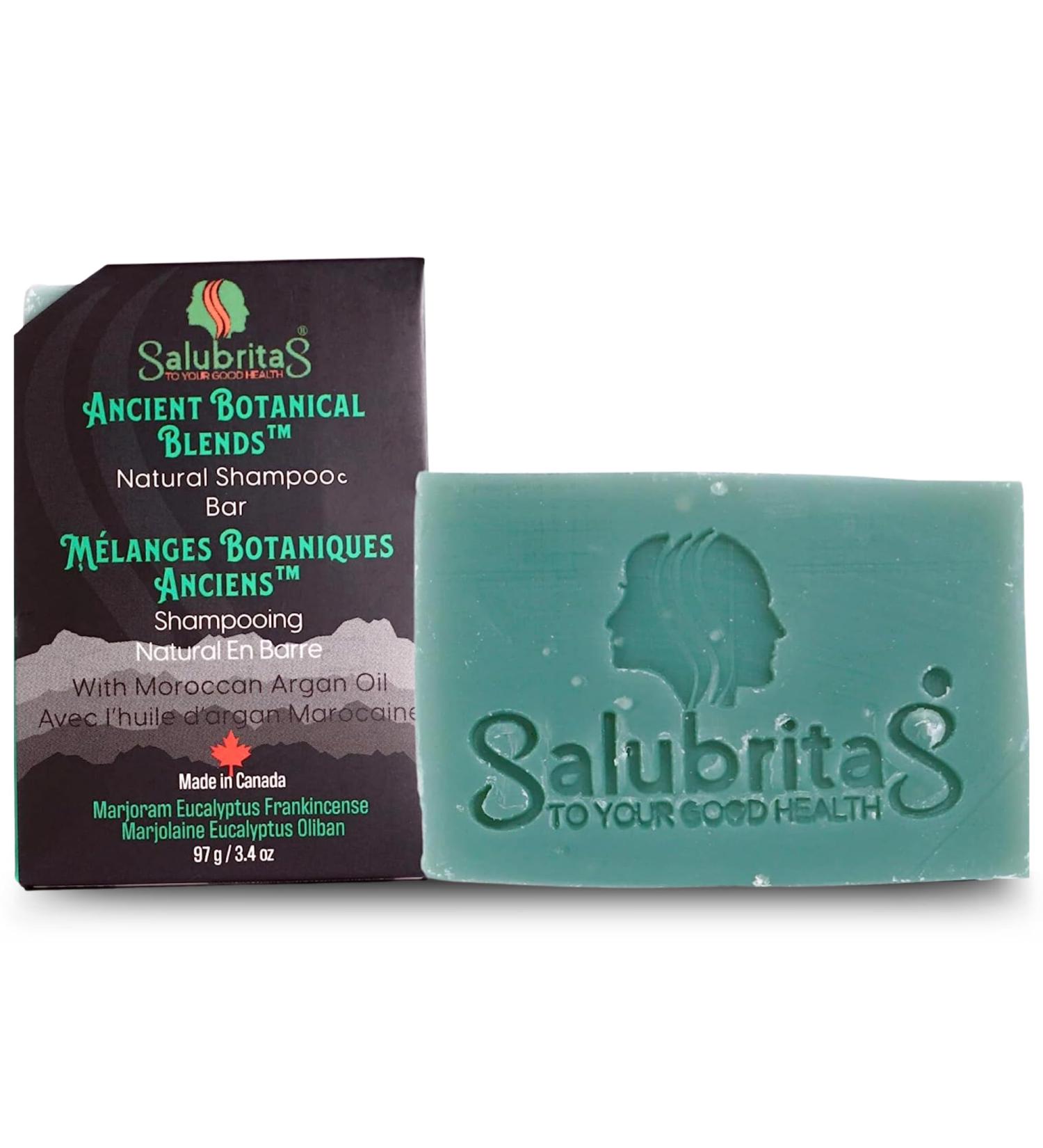 Unique Salubritas Shampoo Hair Bar Handmade Ayurveda 100% Natural Hair Shampoo Bar with Frankincense Argan Marjoram & Eucalyptus Essential Oils Hair Growth & Beard Bar Made in Canada 97g 1 pc - Buy Online on GoSupps.com