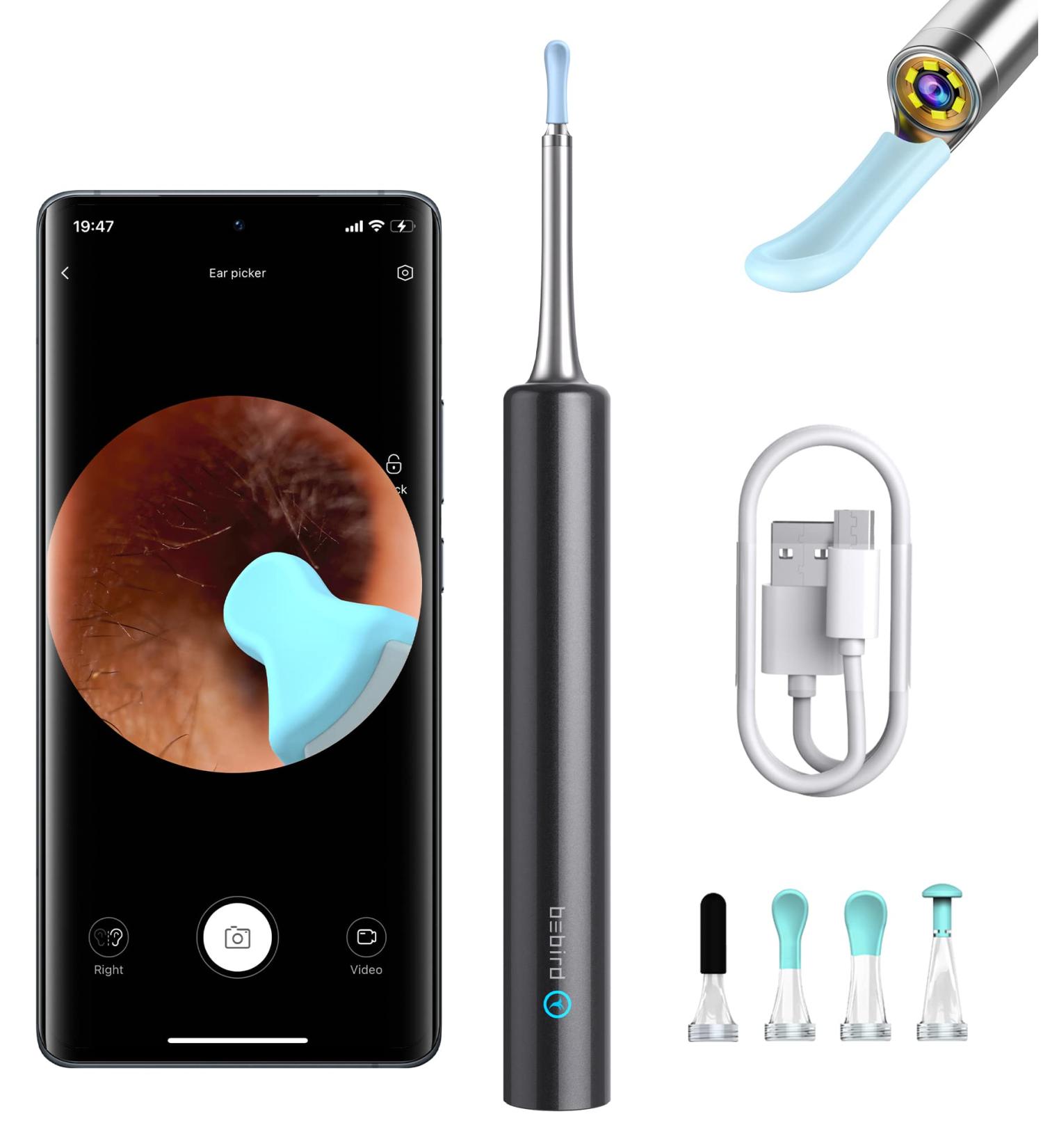 BE BIRD Ear Wax Removal Kit - 1080P Ear Camera 5MP Ear Cleaner with 6 LED Lights & 4 Scoops - International Shipping Available - Buy Online on GoSupps.com
