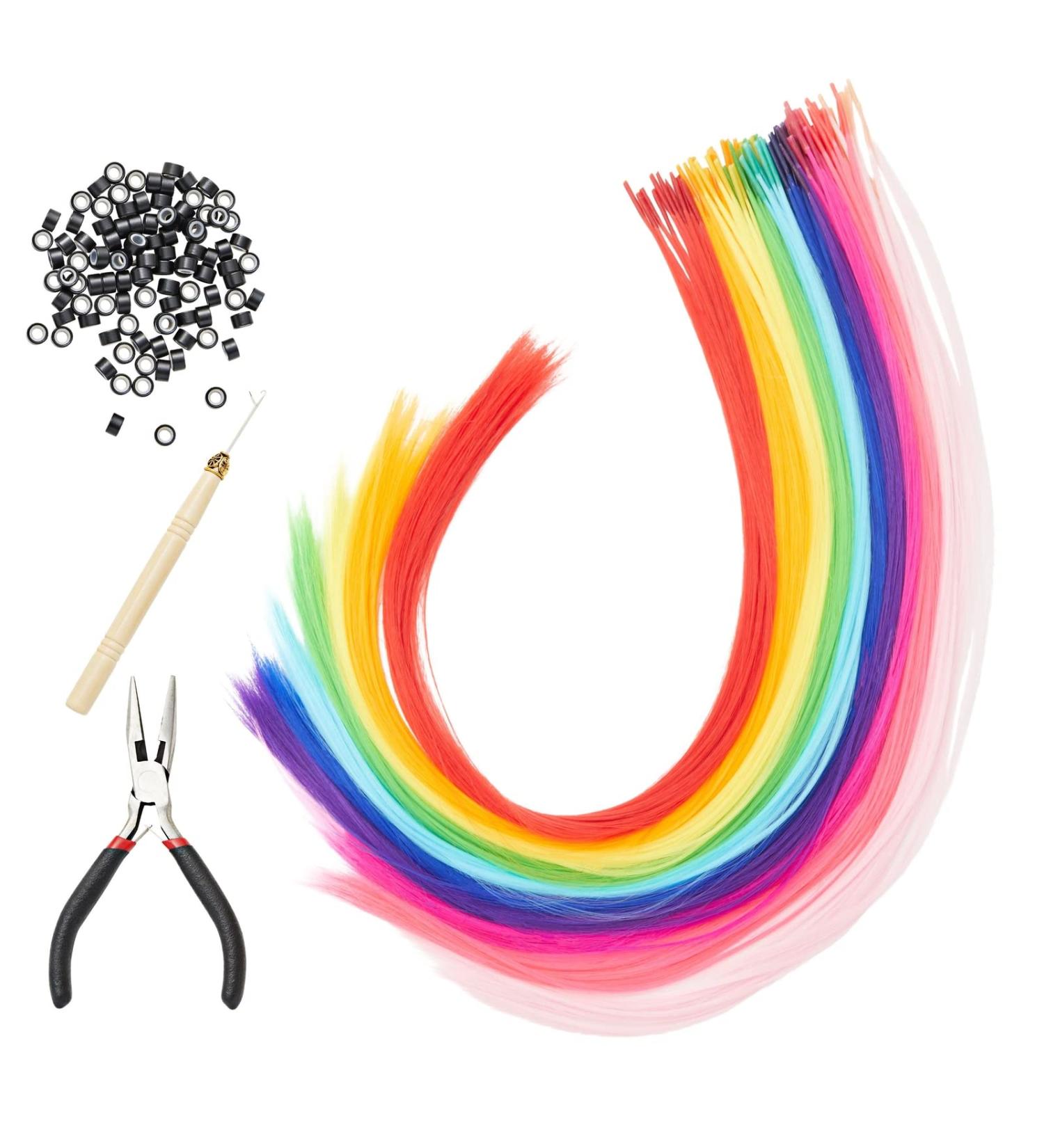 Rainbow Microbead Tip Hair Extensions and Tools (51 cm 202 Pieces) - Buy Online on GoSupps.com