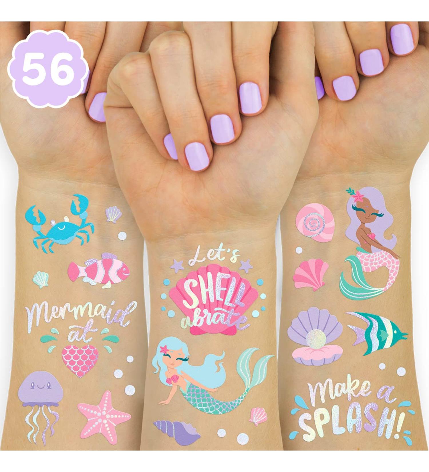 XO Fetti Mermaid Temporary Tattoos - 56 Glitter Styles | Birthday Party Supplies and Favors for Sea Creatures, Ocean Animals, Underwater Arts and Crafts - Buy Online on GoSupps.com