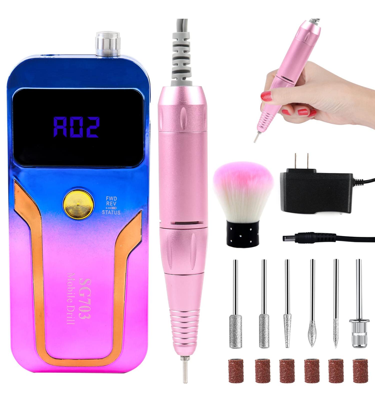 ANGNYA 35000RPM Electric Nail Drill - Portable Rechargeable E-File Machine for Acrylic Nails with 6 Bits and Dust Brush - Buy Online on GoSupps.com