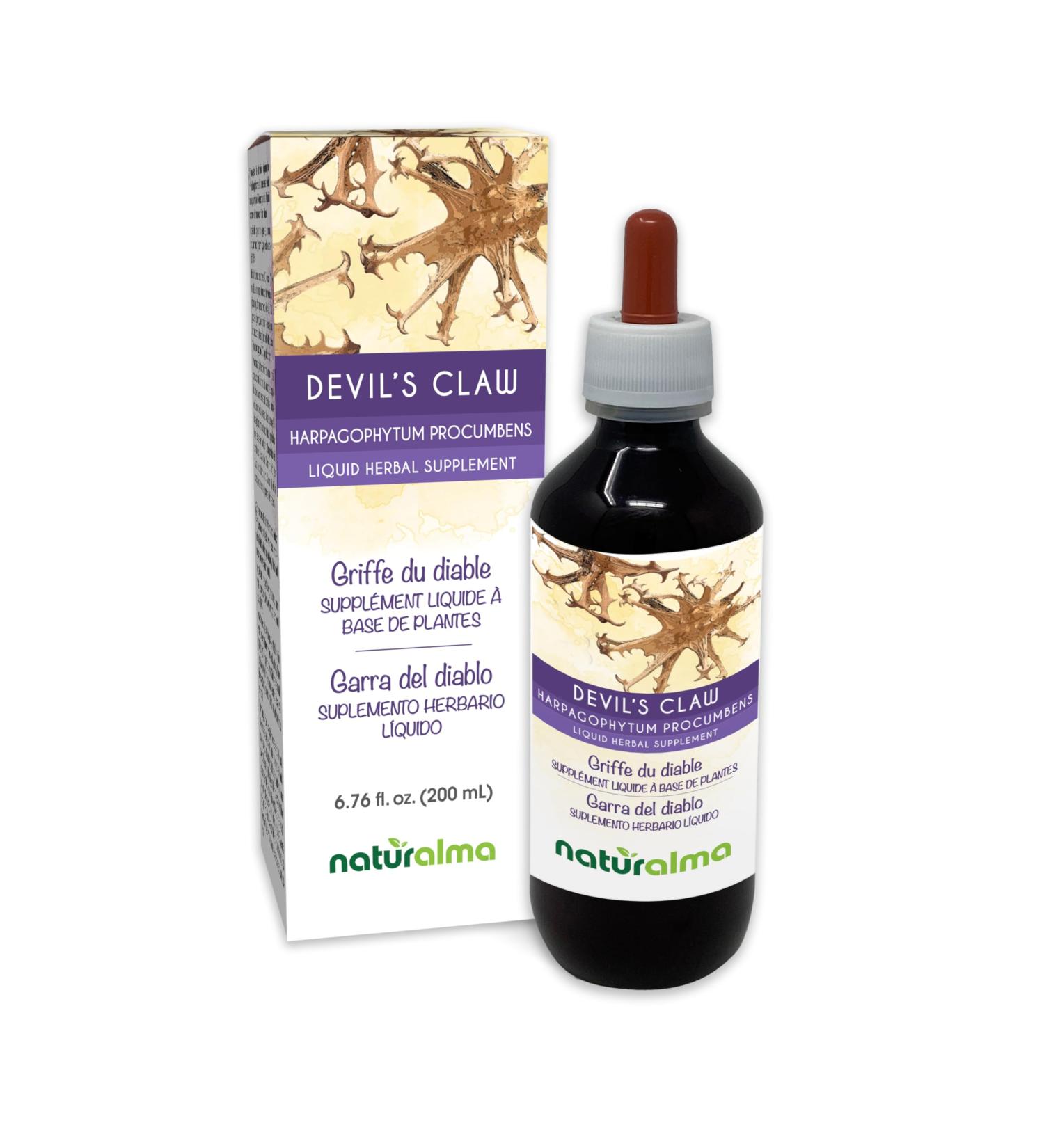 Naturalma Devil's Claw (Harpagophytum procumbens) Root Alcohol-Free Tincture - 6.76 fl oz Liquid Extract in Drops - Herbal Supplement - Vegan Alcohol-free 6.76 Fl Oz (Pack of 1) - Buy Online on GoSupps.com