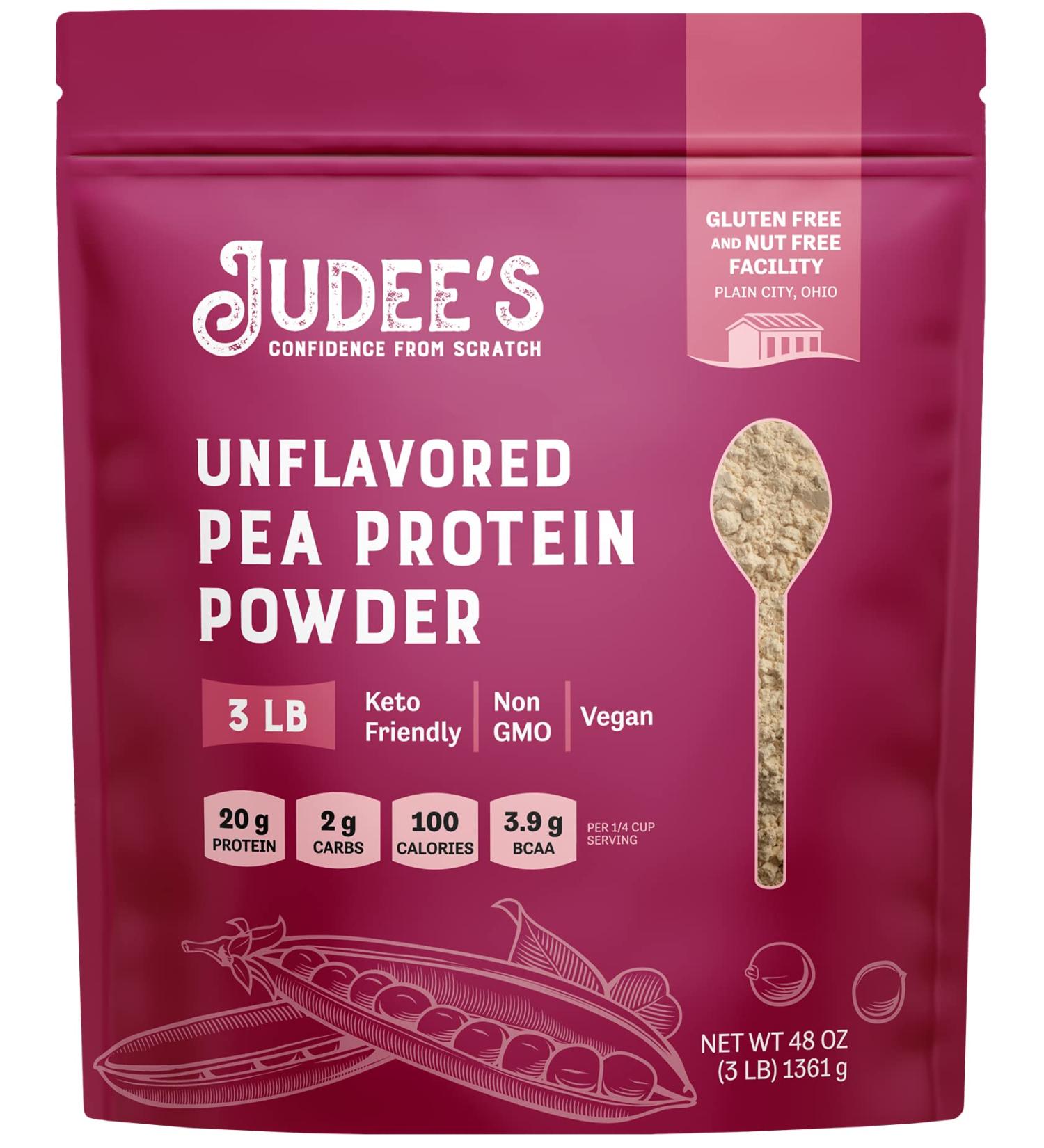 Judee's Unflavored Pea Protein Powder (3 lb) - 80% Protein - Non-GMO, Keto, Vegan, Dairy/Soy/Gluten/Nut-Free - Buy Online on GoSupps.com