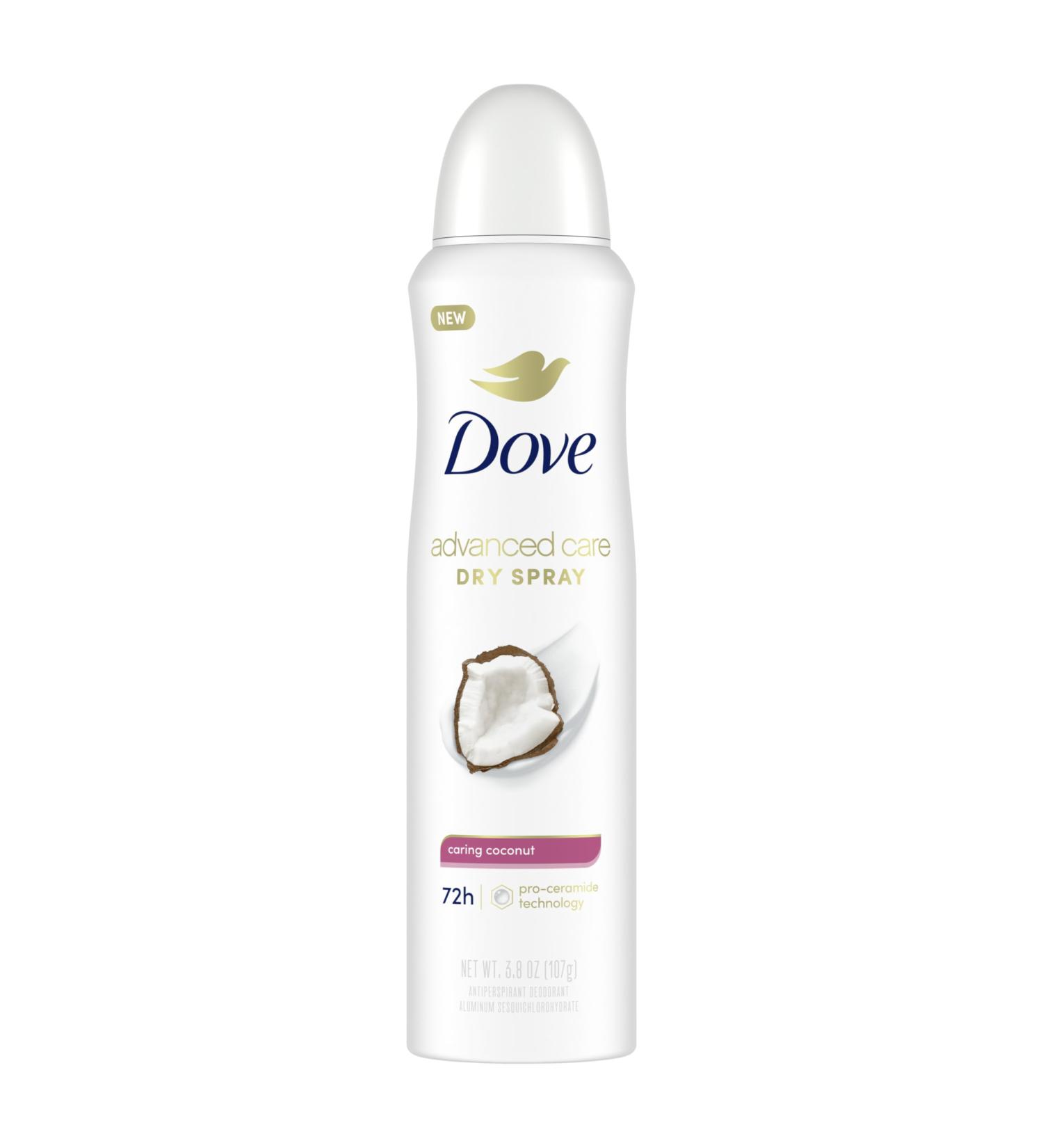 Dove Advanced Care Antiperspirant Deo Dry Spray Caring Coconut Pack of 12 to help your skin barrier repair after shaving 72h odor controlandall-day sweat protection for soft resilient underarms 3.8oz 3.8 Ounce (Pack of 12) Caring Coconut - Buy Online on GoSupps.com