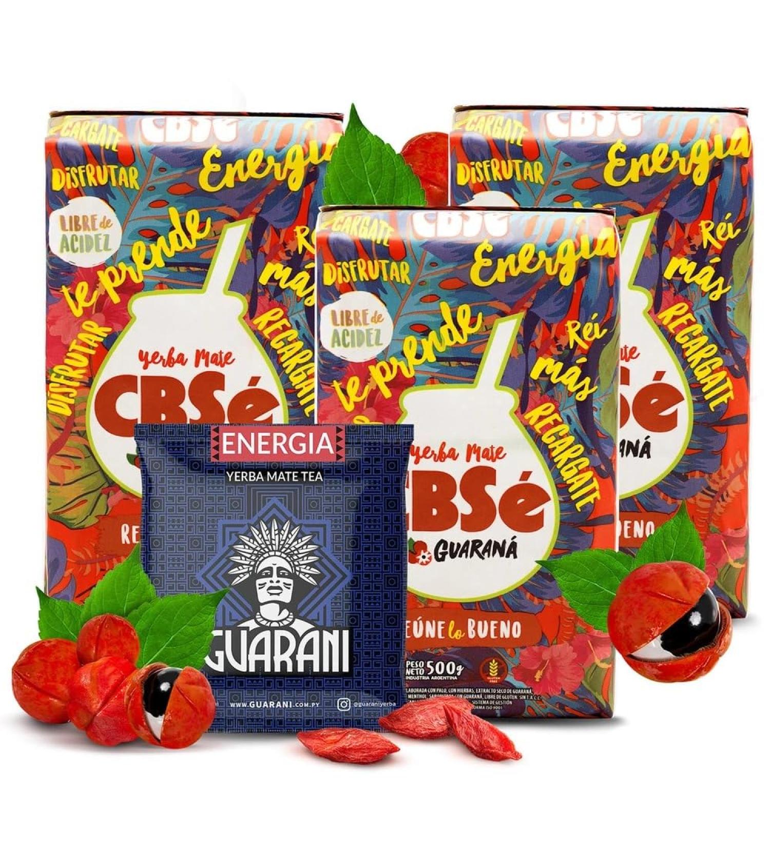 Coffret Yerba Mate nergisante 3x CBS Energ a Guaran 500g + chantillon Guarani Energia 50g M lange Stimulant au Guarana Go t Doux Notes pic es et Fruit es