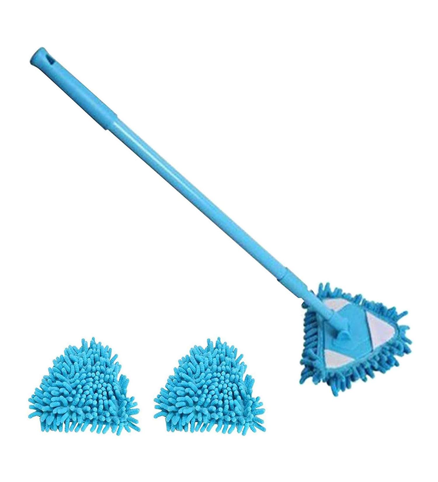LLGY Triangle Cleaning Mop with 180 Rotatable Head, Adjustable Handle, 2 Reusable Mop Heads - Ideal for Wet and Dry Cleaning on Bathroom Floors, Walls, and Beds - Blue - Buy Online on GoSupps.com