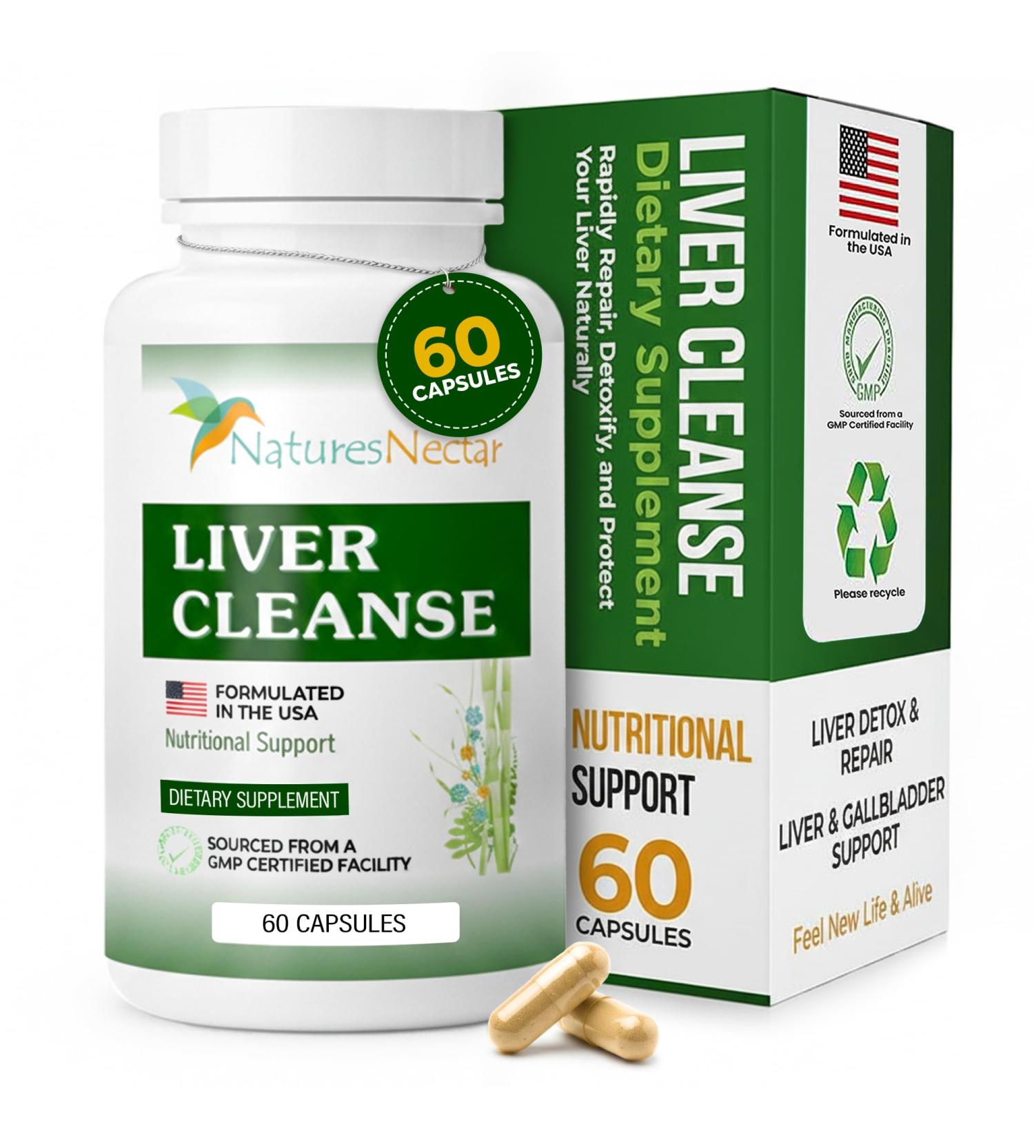 Nature's Nectar Liver Cleanse Detox & Repair Active Liver Support Supplement with Milk Thistle Liver Detox Helps Repair & Protect Liver, Aids Fatty Liver & Gallbladder Health 60 Capsules - Buy Online on GoSupps.com
