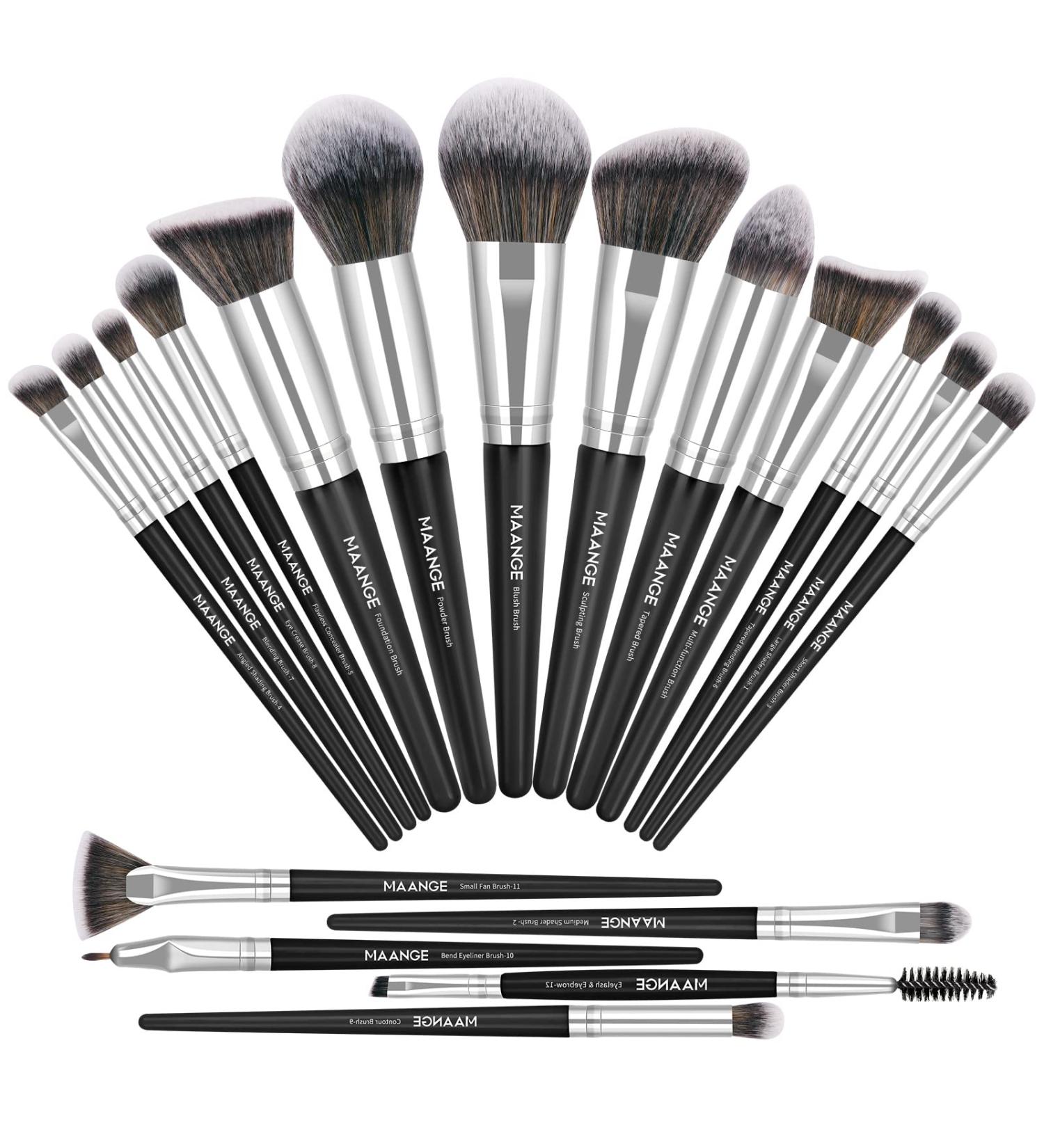 18-Piece Professional Makeup Brush Set - Premium Synthetic Foundation Blending Face Powder Blush & Eyebrow Tools - Silver - Buy Online on GoSupps.com