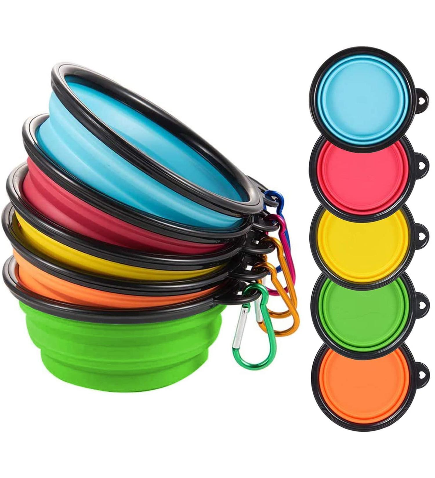 Vigime Foldable Dog Bowl Set - Portable Travel Water Bowls for Dogs & Cats (5PCs 350ml) with Carabiner Hook - Ideal for Hiking Walking and Outdoor Adventures - Buy Online on GoSupps.com