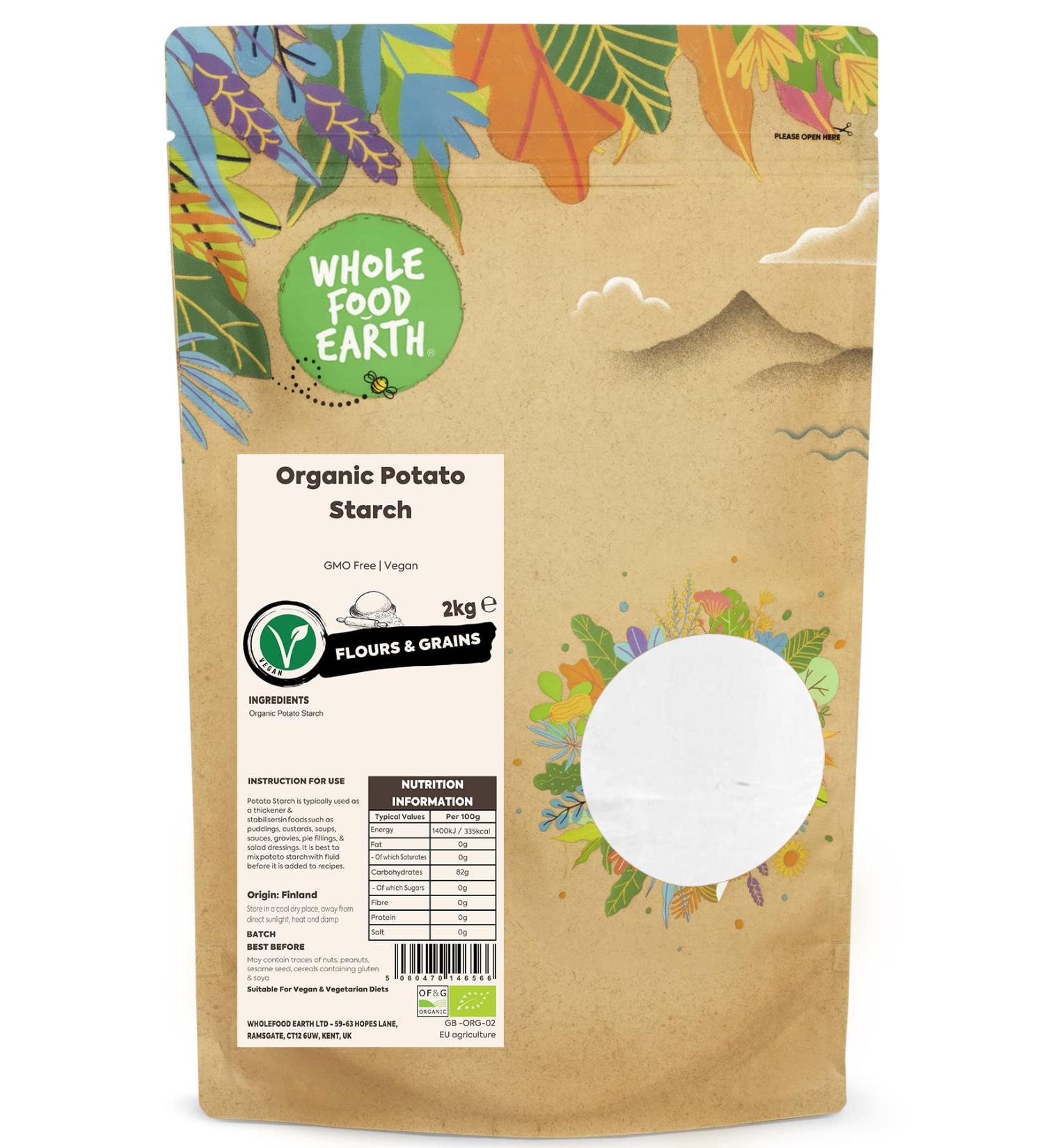 Wholefood Earth Organic Potato Starch 2kg - GMO Free, Vegan & Certified Organic - Buy Online on GoSupps.com