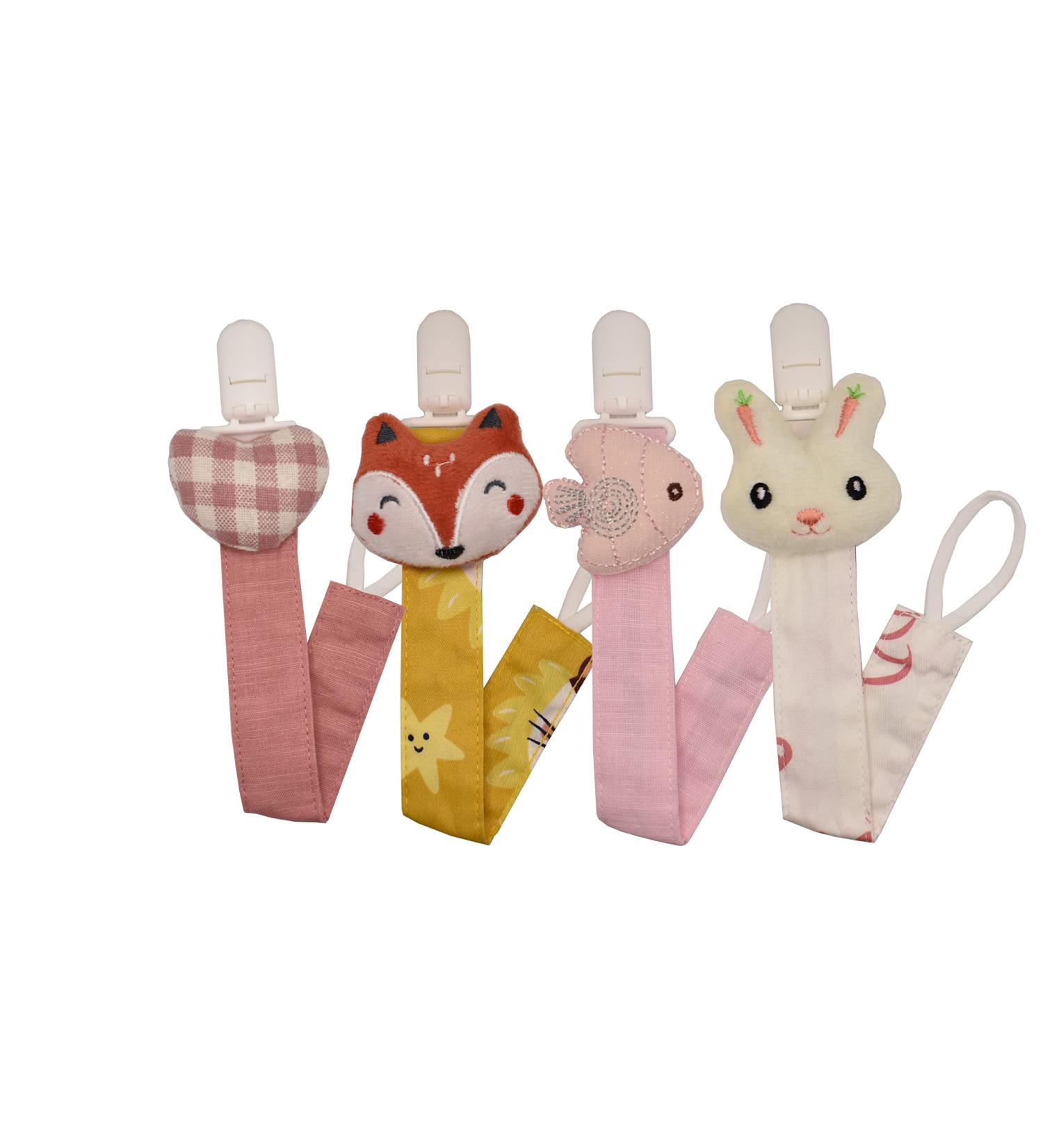 Pacifier Clip Holder Leash for Baby Boy Girl Newborn Toddler Teether Teething Dummy - 4 Pack Blue Girls Design - Buy Online on GoSupps.com