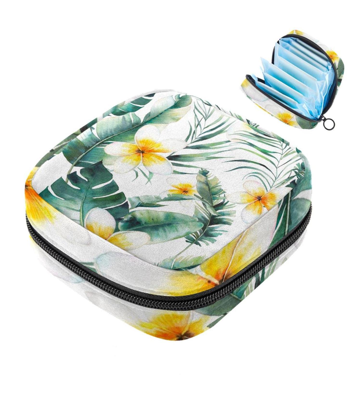 Menstruation Pad Bag with Zipper | Women's Tampon & Napkin Bag - Summer Palm & Plumeria Flowers Design - Buy Online on GoSupps.com